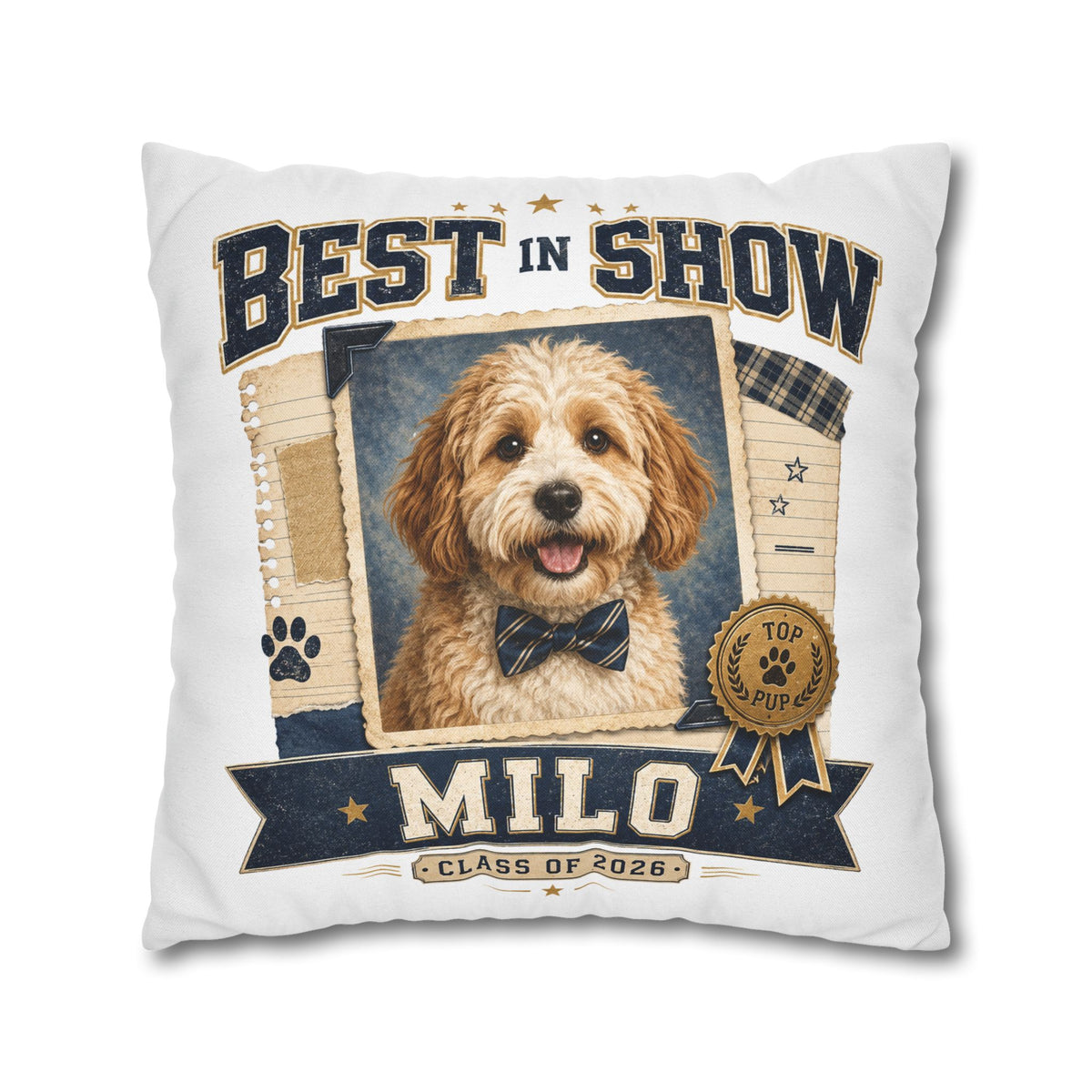 Best in Show Personalized Dog Pillowcase — 'Milo' Pet Portrait Throw Pillowcase Milo Bailey Dog Dad Mom