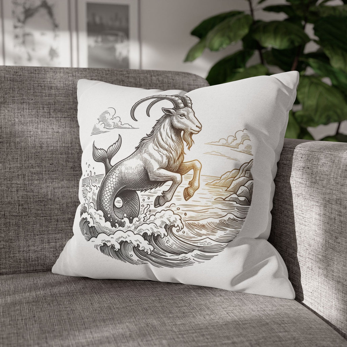 Capricorn Sea-Goat Decorative Pillowcase — Zodiac Mythical Creature Throw Pillow Cover
