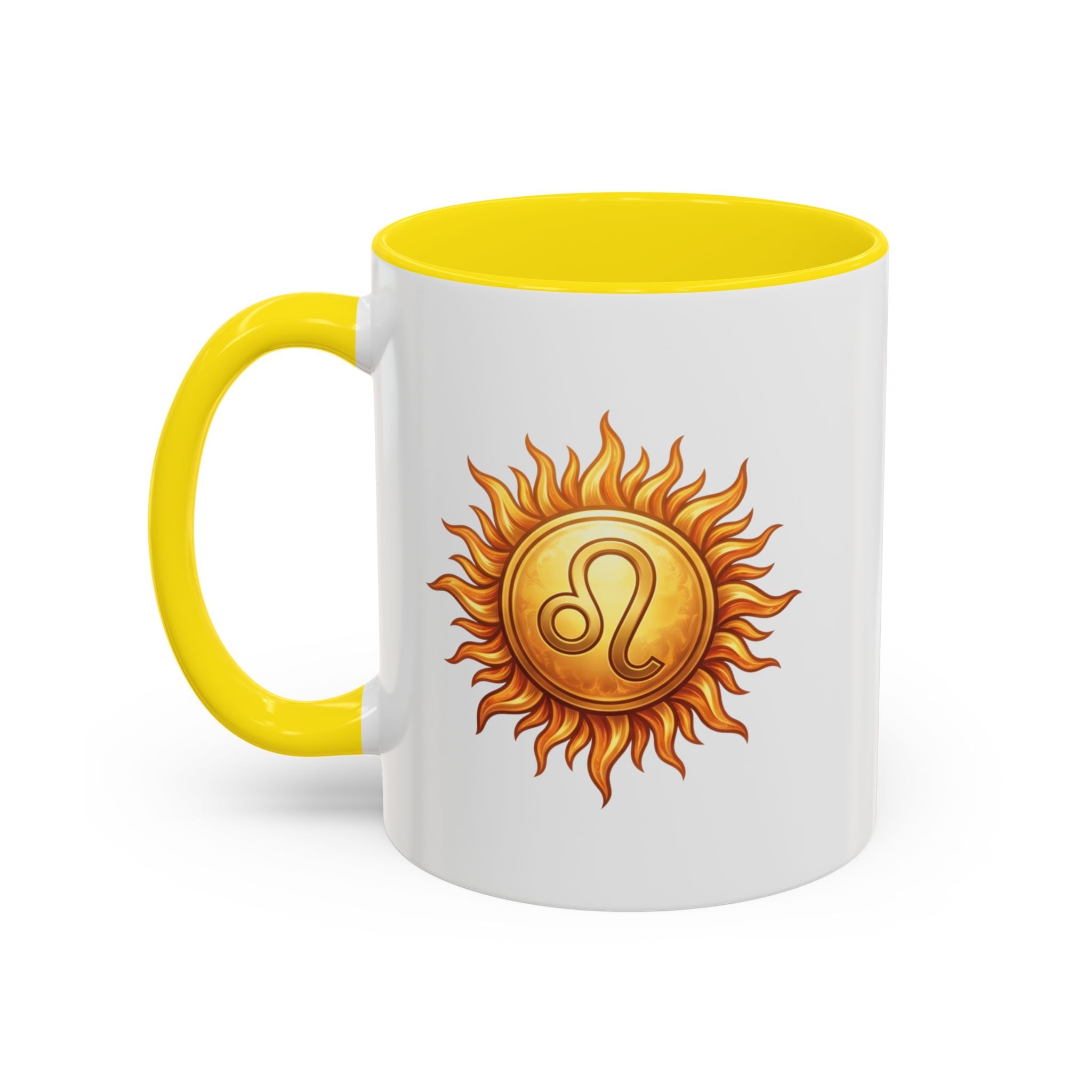 Leo Zodiac Sun Coffee Mug — Astrology Gift, Bold Sun & Leo Symbol Accent Mug