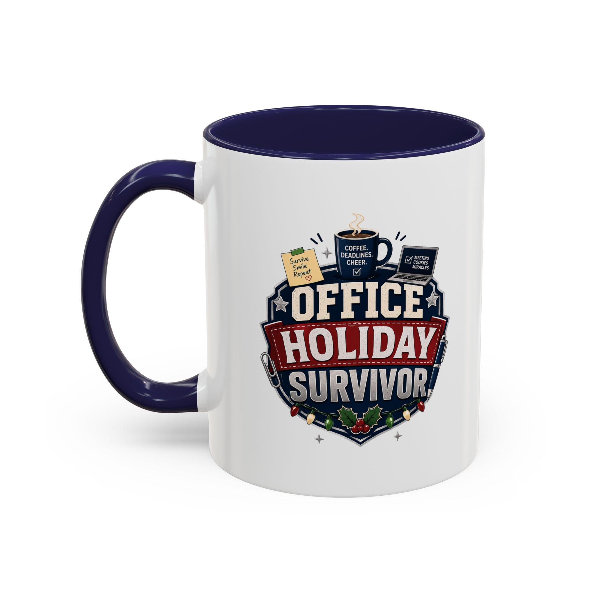 Modern Day Christmas Office Holiday Survivor Accent Coffee Mug – Funny Christmas Office Gift