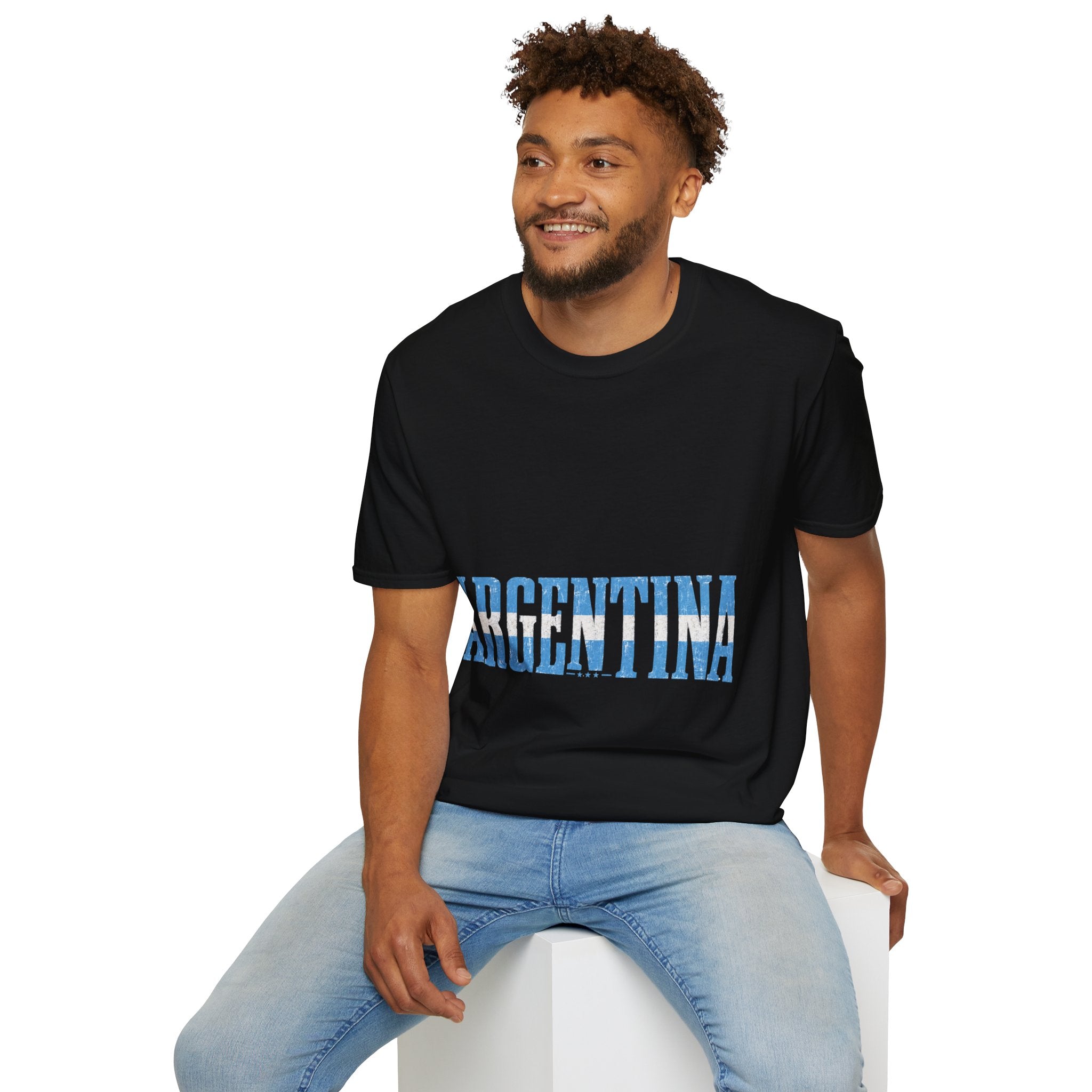Argentina Stencil Tee — Horizontal Blue Text Argentina T-Shirt