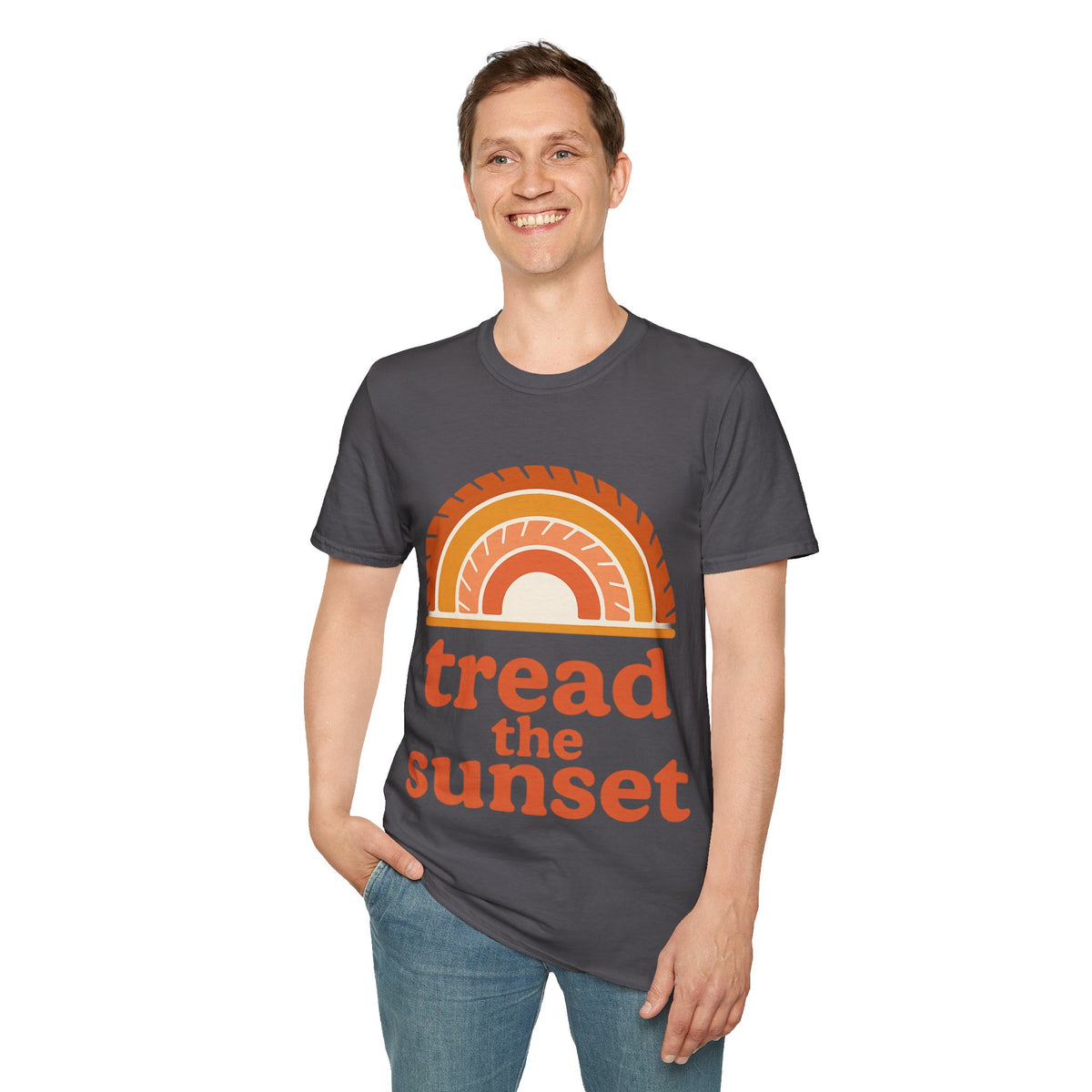 Tread The Sunset Boho Rainbow T-Shirt, Retro Wanderlust Hiking Outdoor Graphic Tee - Trending Now - September 2026