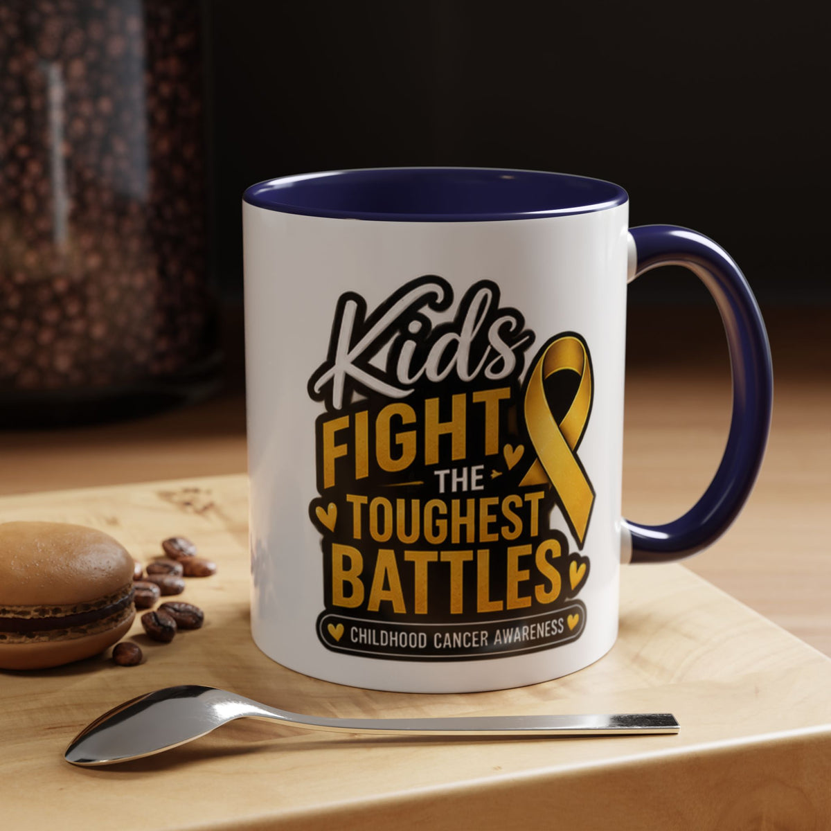 Childhood Cancer Awareness Accent Coffee Mug - "Kids Fight the Toughest Battles" (11/15oz)