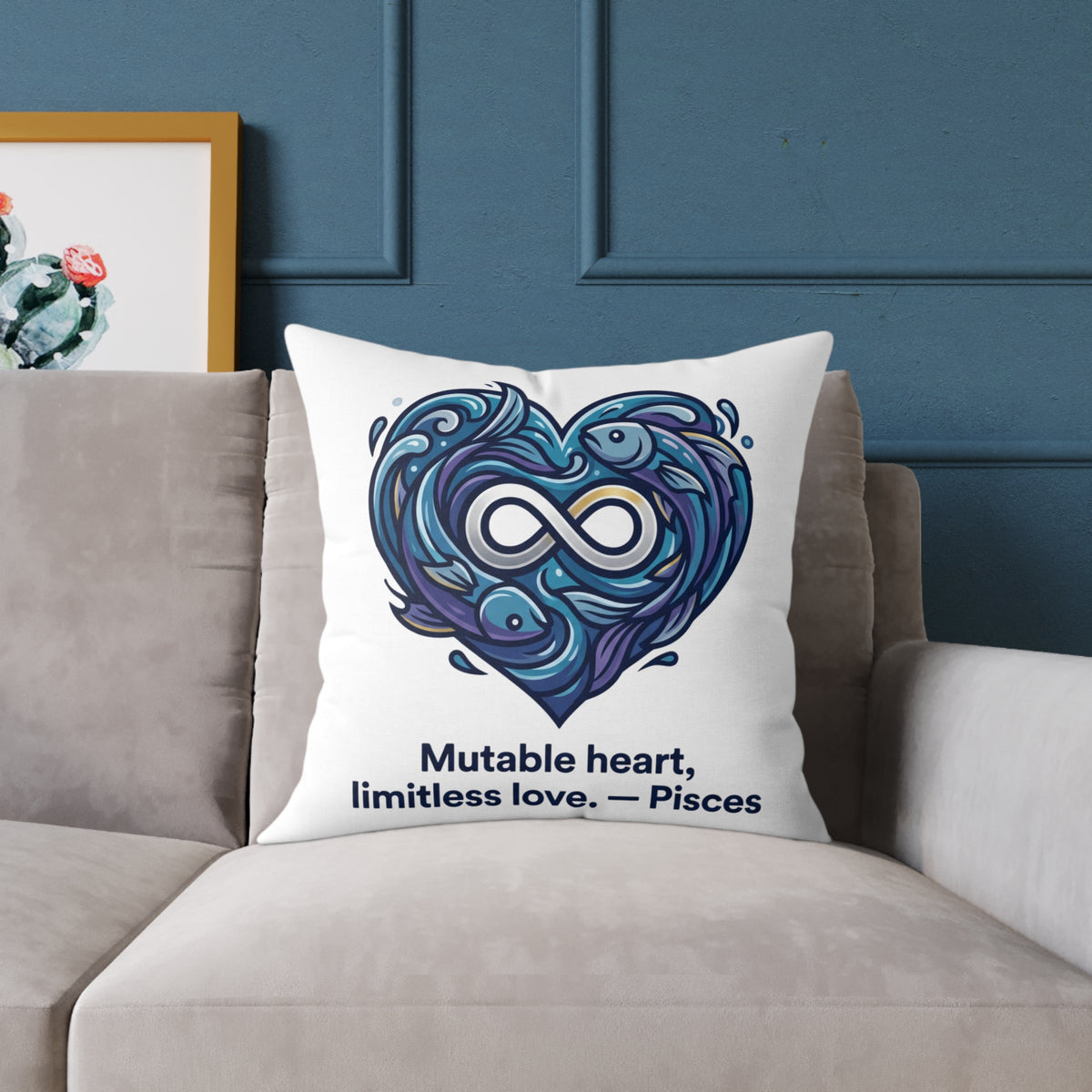 Pisces Zodiac Mutable Heart Limitless Love Square Poly Canvas Pillow