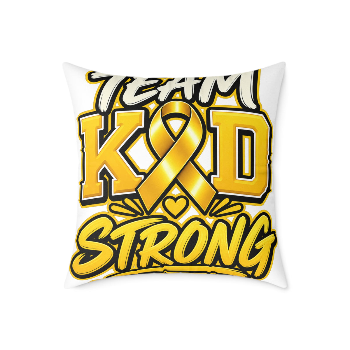 Team Kid Strong Square Throw Pillow — Childhood Cancer Awareness Ribbon Accent