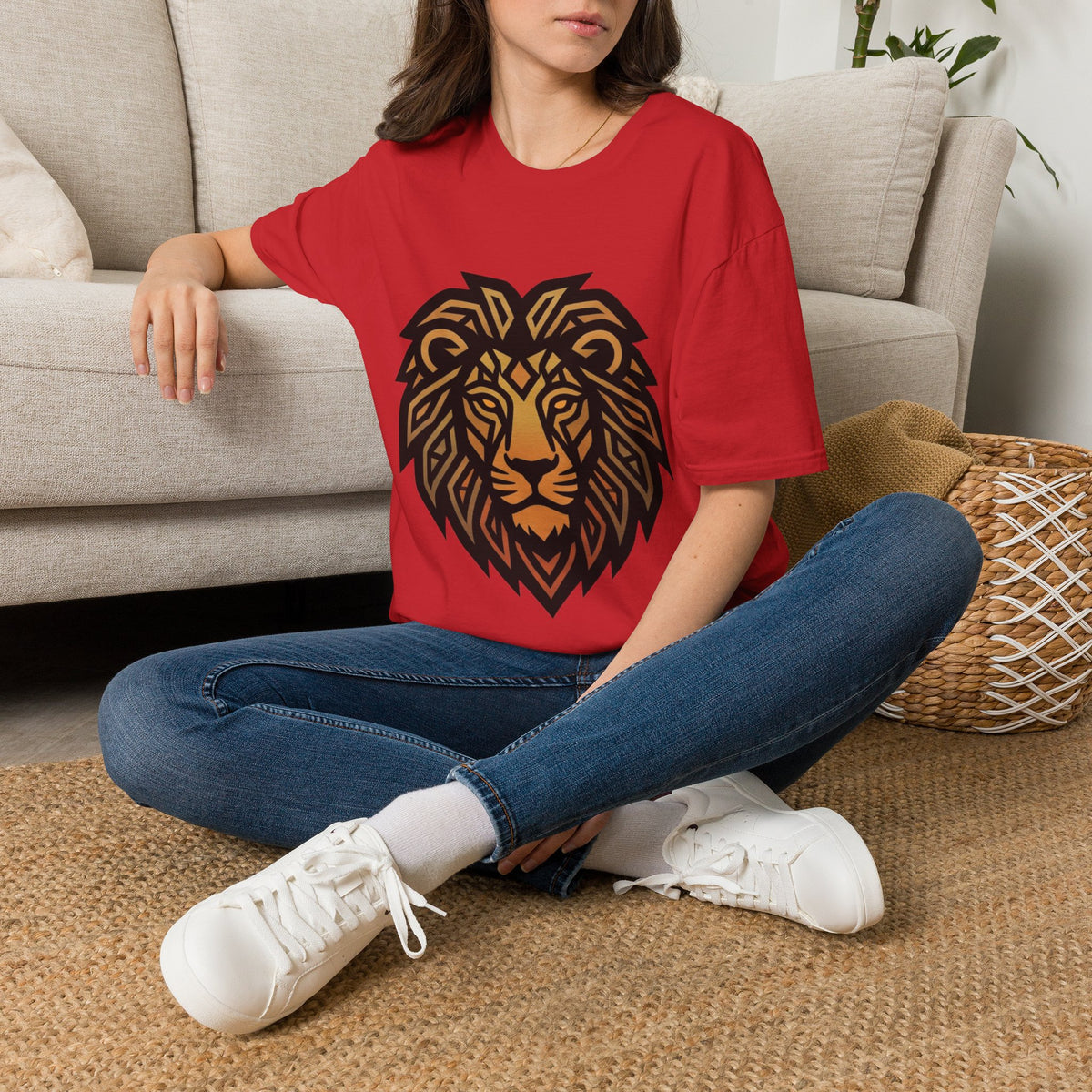 Leo Zodiac Lion Head T-Shirt — Geometric Tribal Lion Graphic Tee