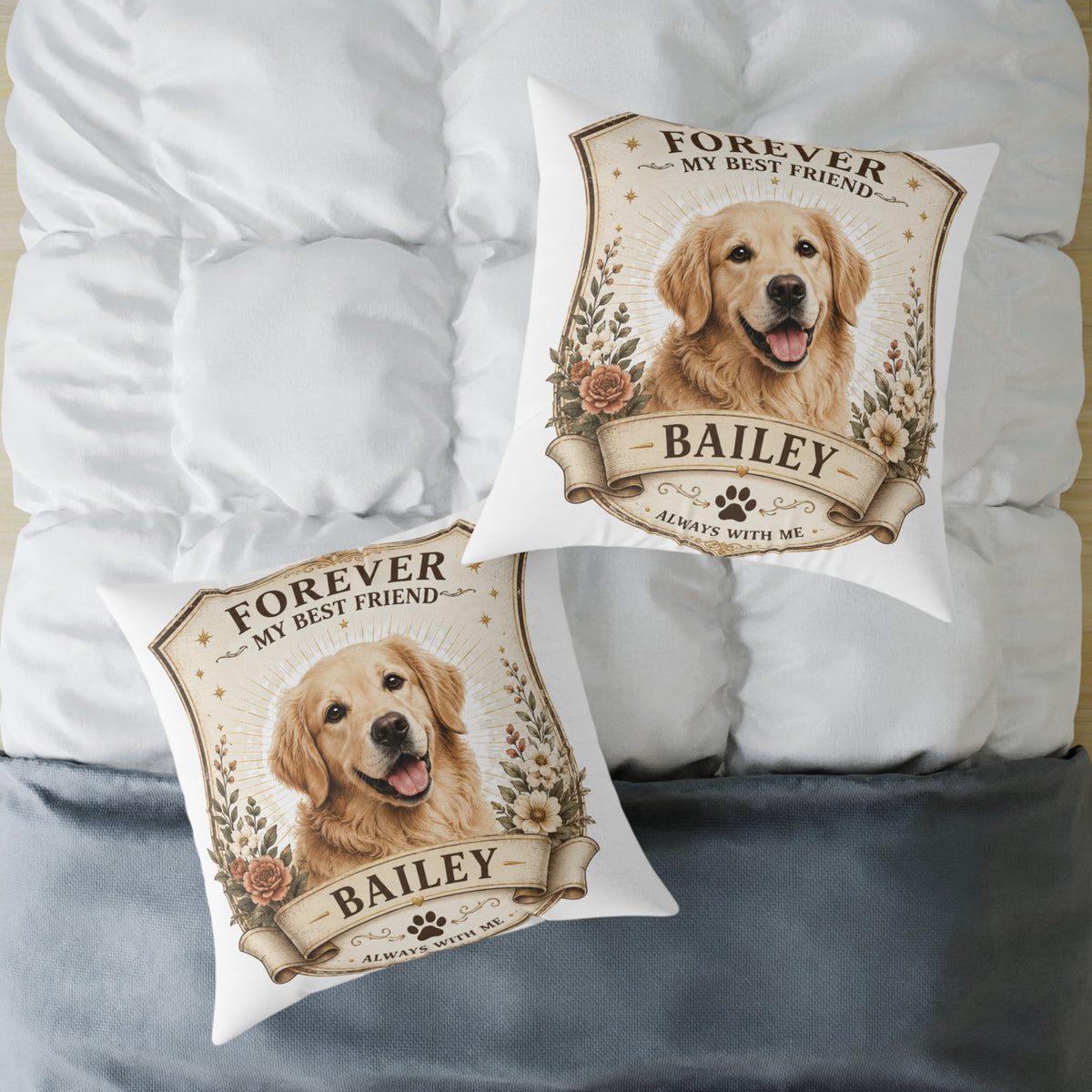 Forever My Best Friend Golden Retriever Pillow Milo Bailey Dog Dad Mom— Personalized Dog Name Cushion