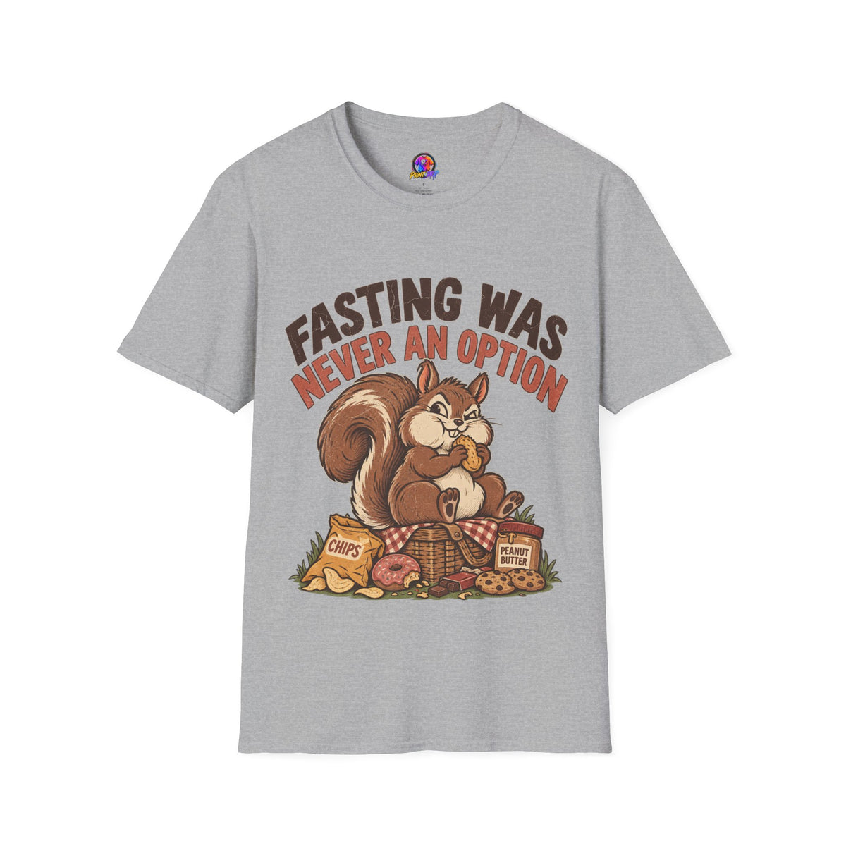 Fasting Was Never an Option T-Shirt — Funny Squirrel Eating Snacks Tee