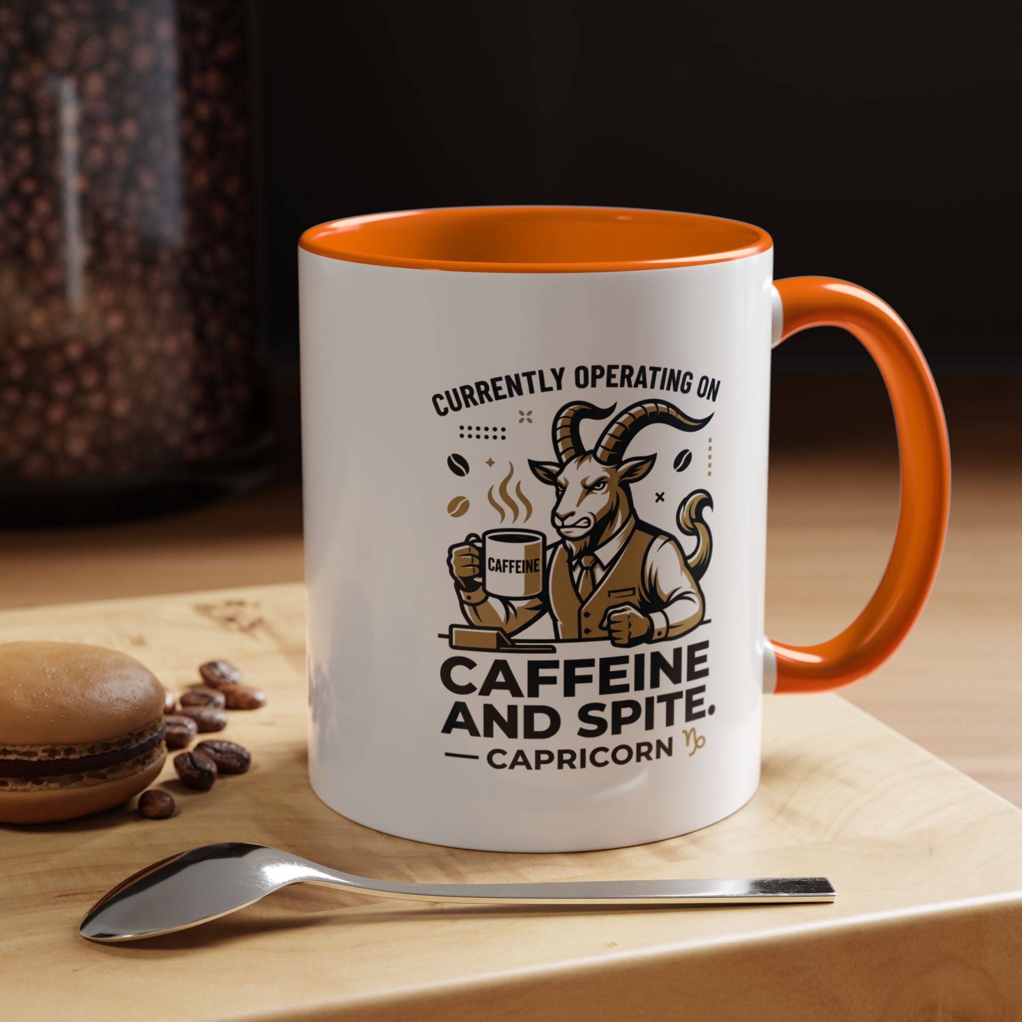 Capricorn Coffee Mug — “Currently Operating on Caffeine and Spite” Accent Mug (11/15oz)