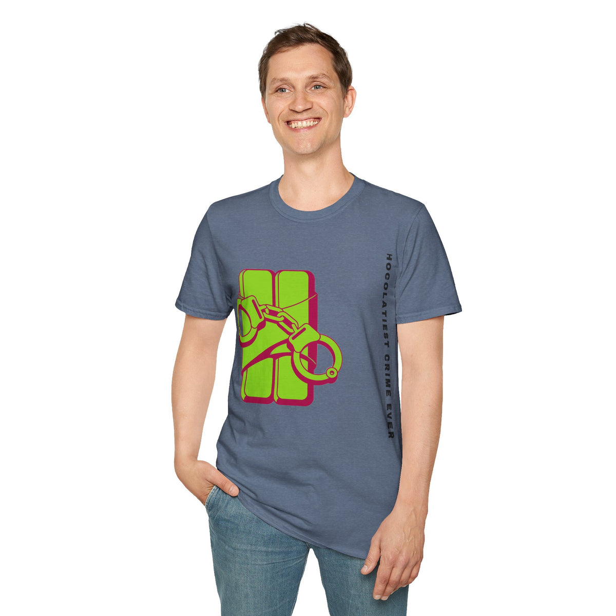Chocolateie Graphic T‑Shirt — Green Candy Bar with Handcuffs Design - Trending Now - September 2026