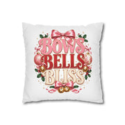 Christmas Decorative Pillowcase — "Bows Bells Bliss" Pink Holiday Throw Pillowcase