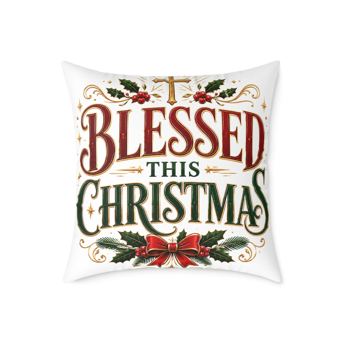Blessed This Christmas Square Poly Canvas Pillow