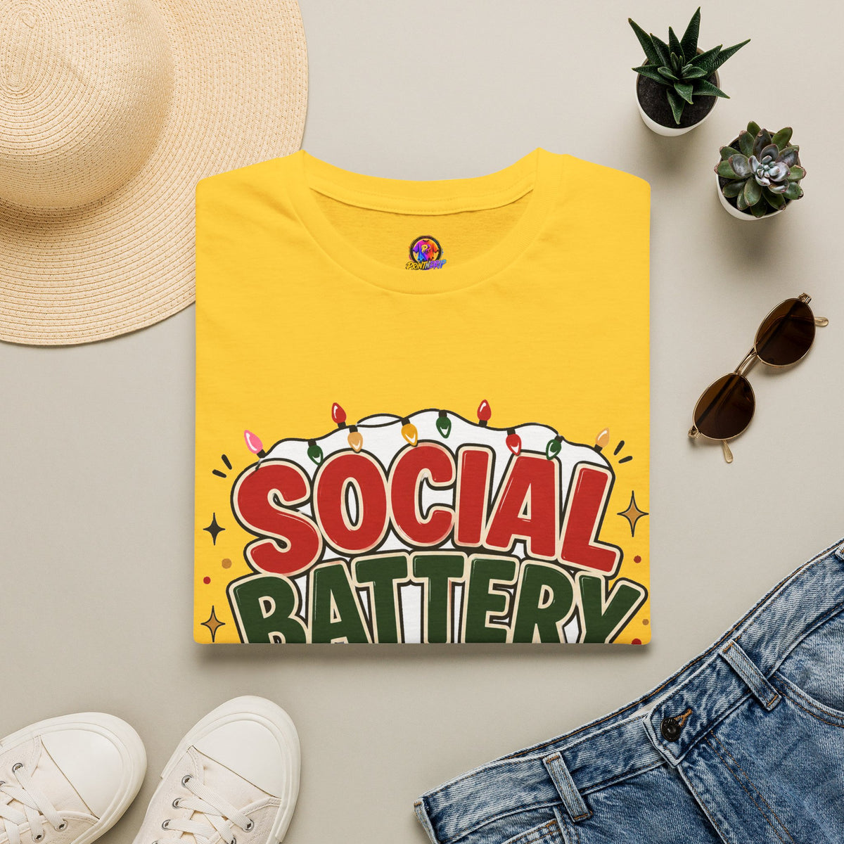 Social Battery Holiday T‑Shirt — Funny Christmas Recharge Graphic Tee
