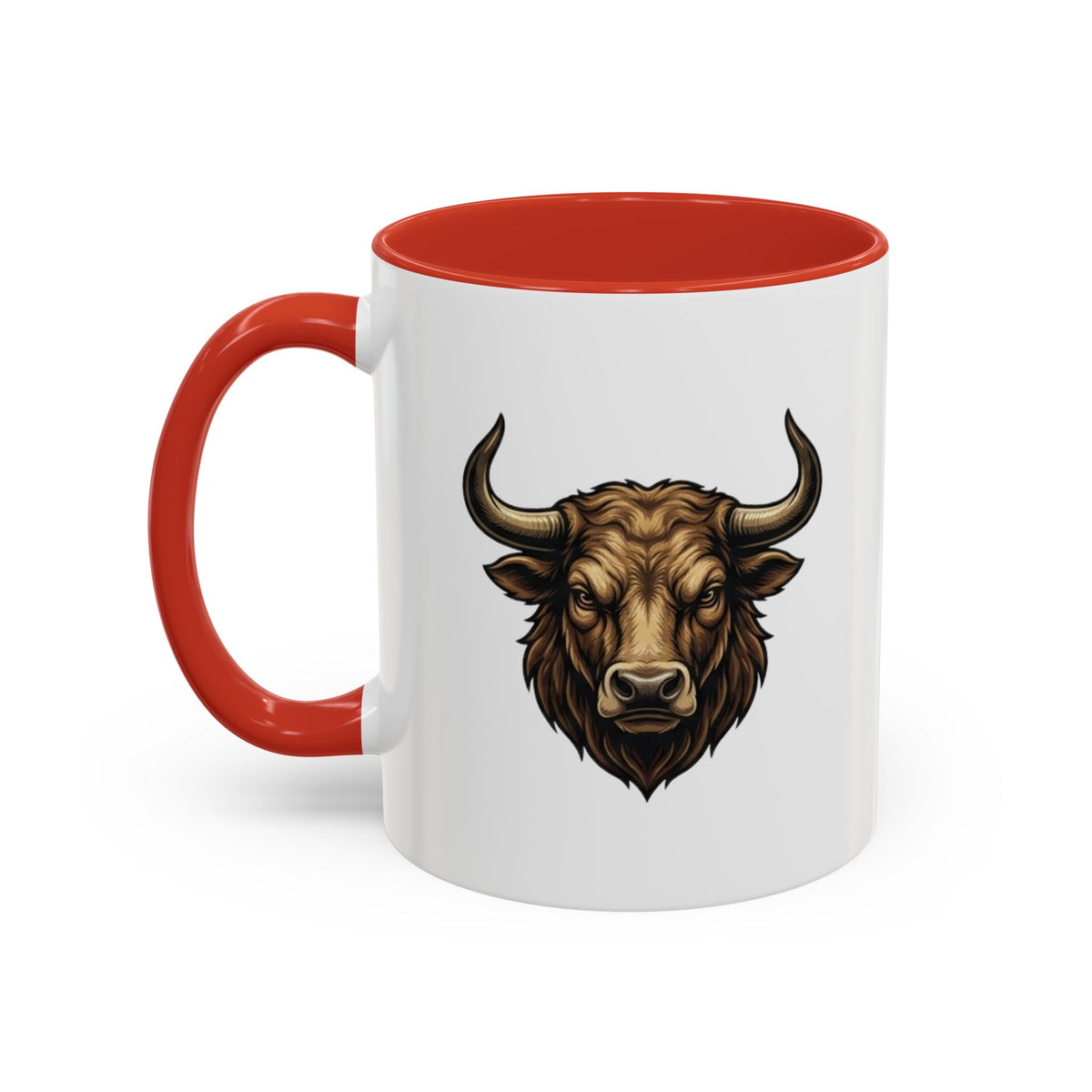 Taurus Bull Head Accent Coffee Mug — Rustic Bull Illustration Ceramic Mug