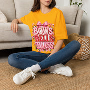 Bows Bells Bliss Christmas T‑Shirt — Pink Holiday Bow Graphic
