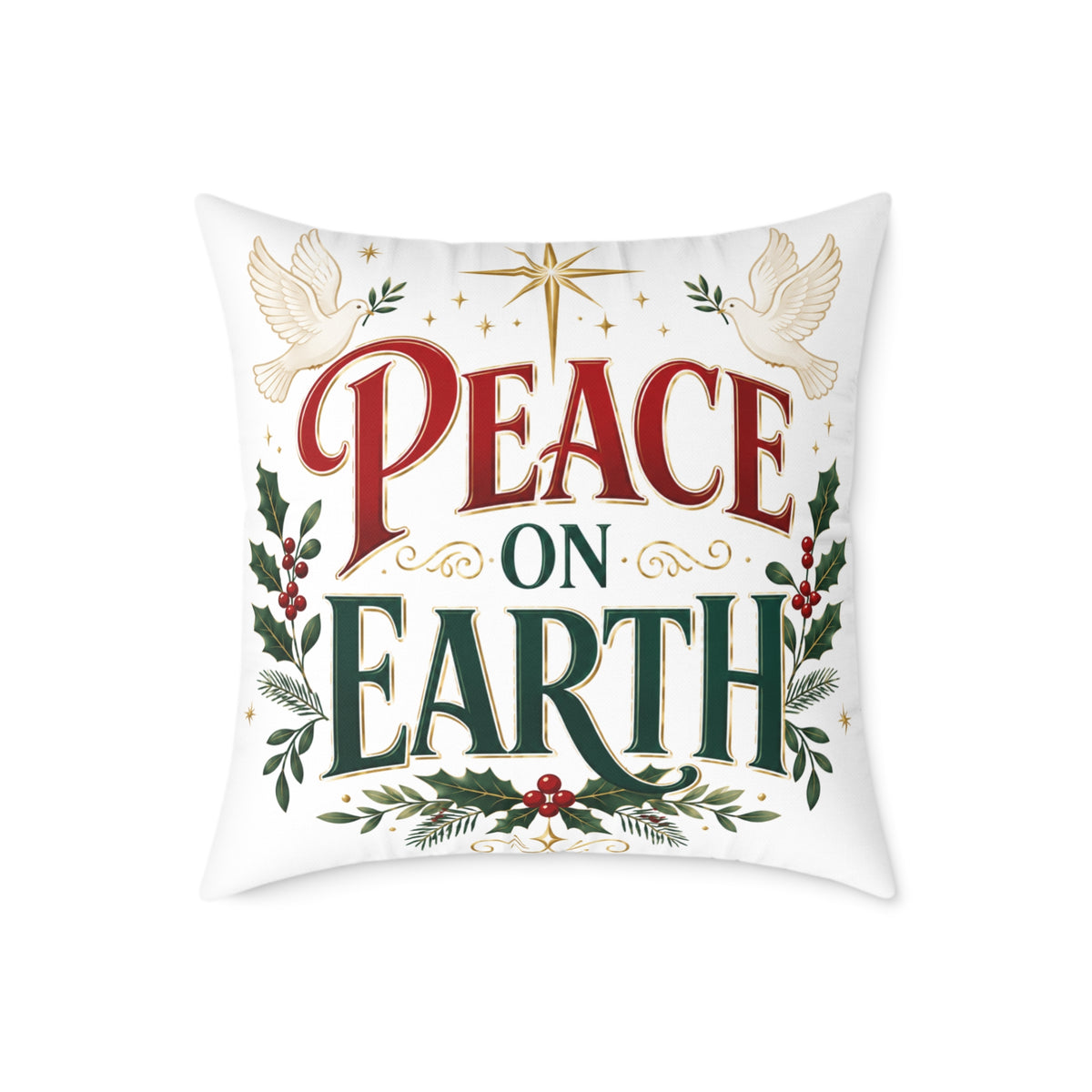 Christmas Peace on Earth Holiday Throw Pillow — Christmas Decorative Square Cushion
