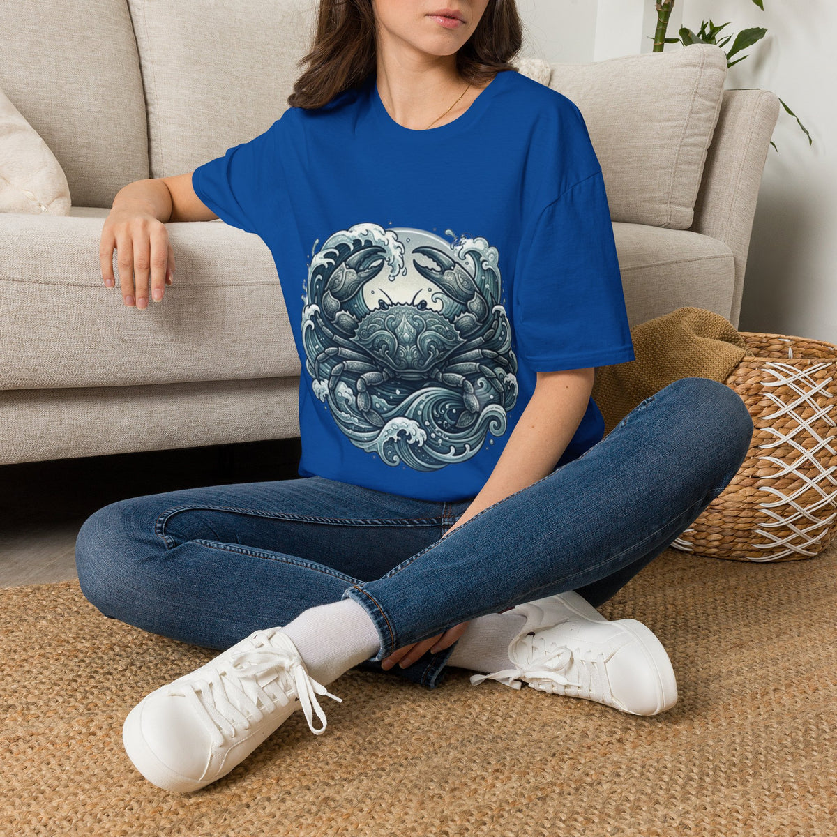 Crab and Waves Graphic T-Shirt — Coastal Oceanic Nautical Tee