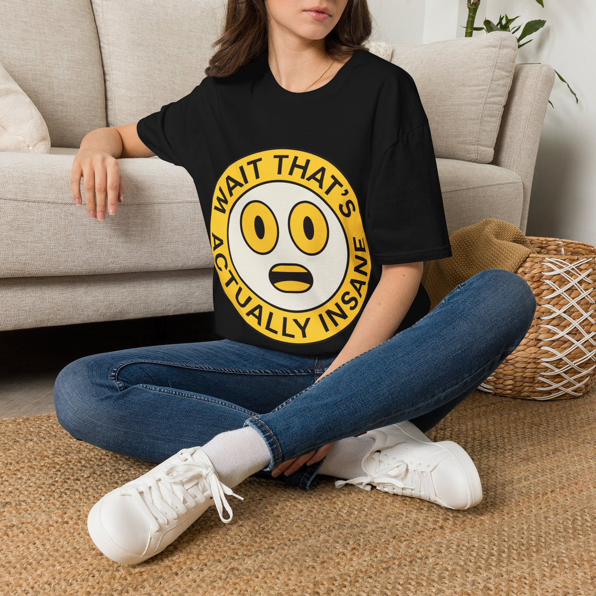 "Wait That's Actually Insane" Yellow Cartoon Face Graphic Tee - Trending Now - September 2026