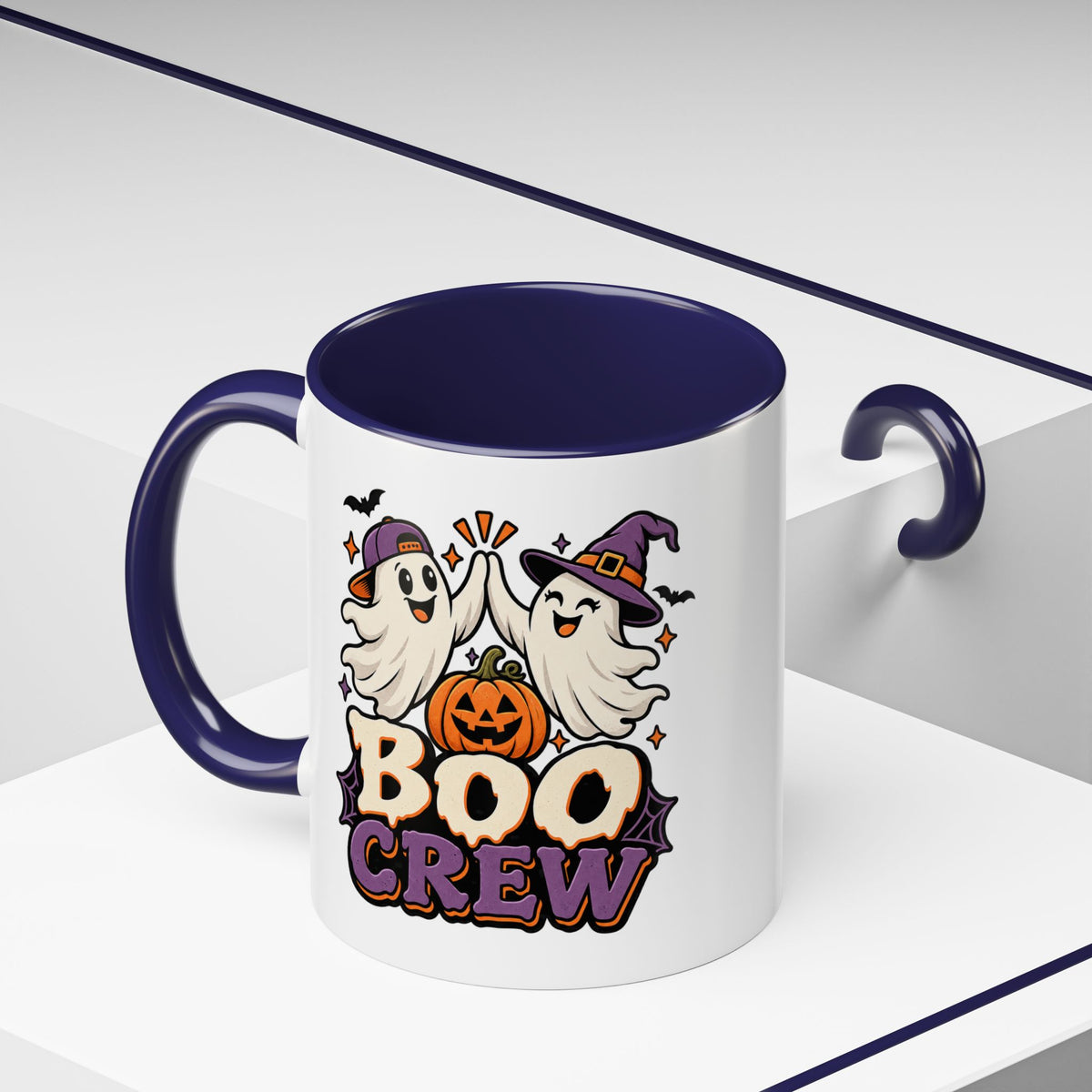 Boo Crew Halloween Accent Coffee Mug — Cute Ghosts & Jack-O'-Lantern Design (11/15 oz)