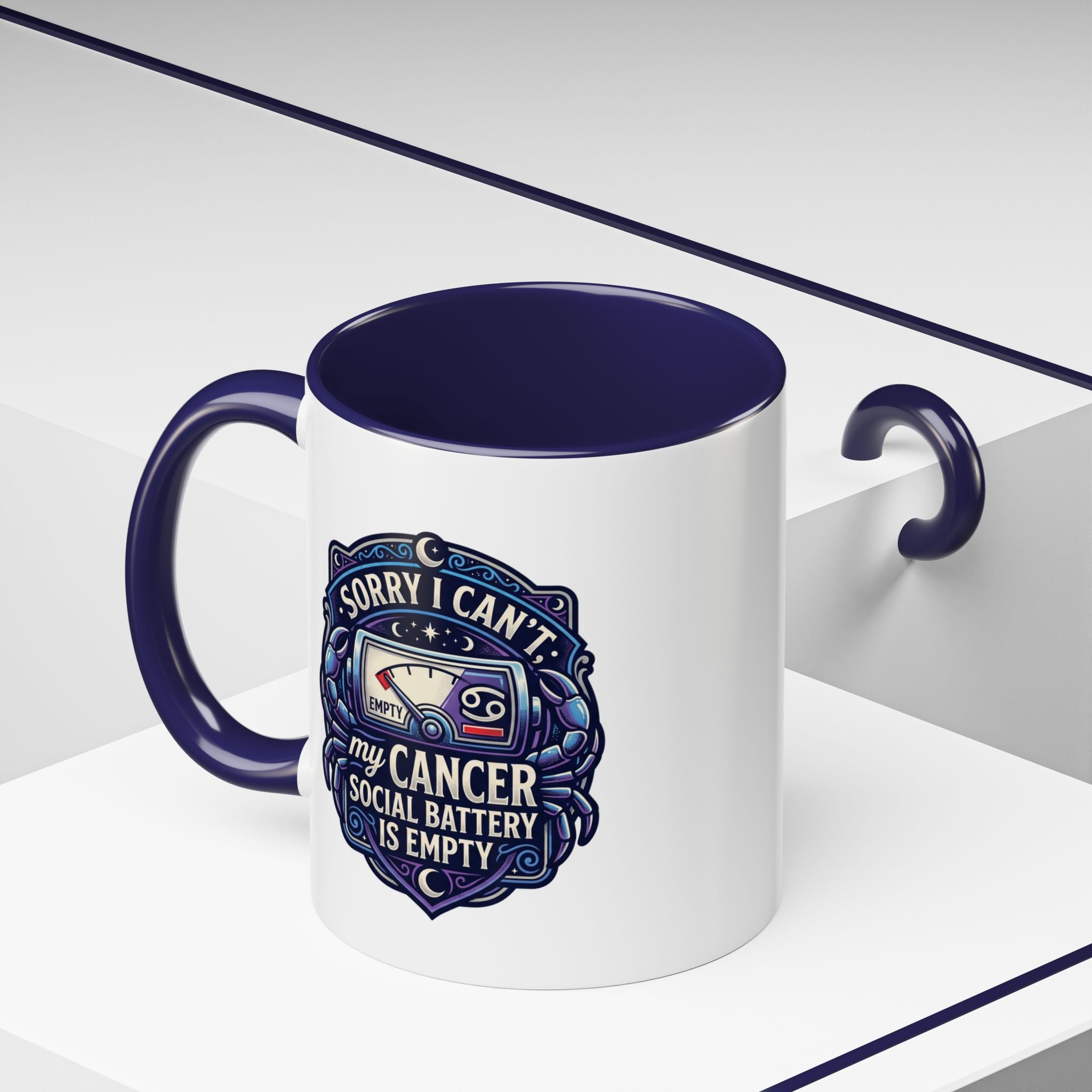 Accent Coffee Mug — “Sorry I Can’t My Cancer Social Battery Is Empty” Support Awareness Mug