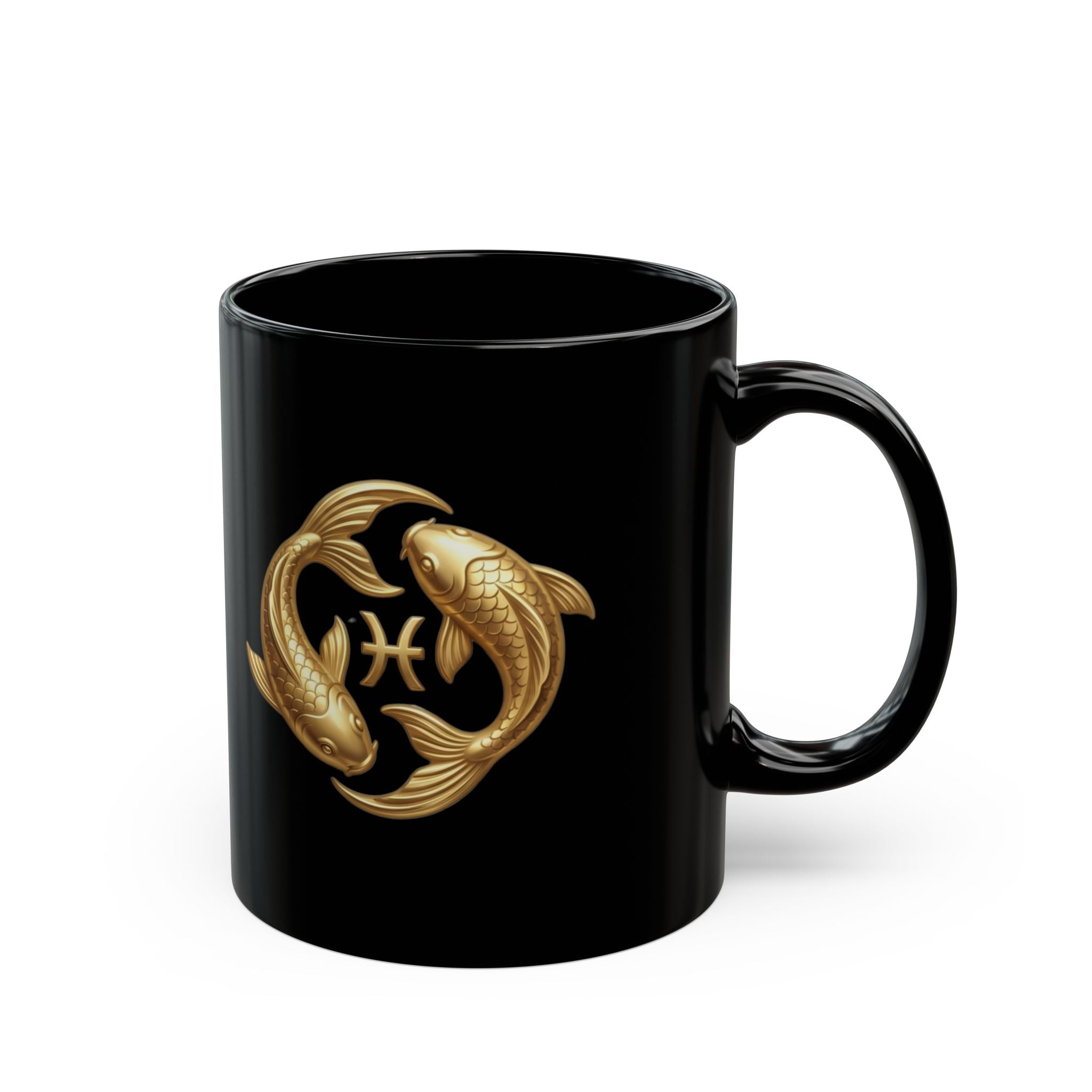 Pisces Gold Koi Zodiac Mug — Black Ceramic Horoscope Coffee Cup