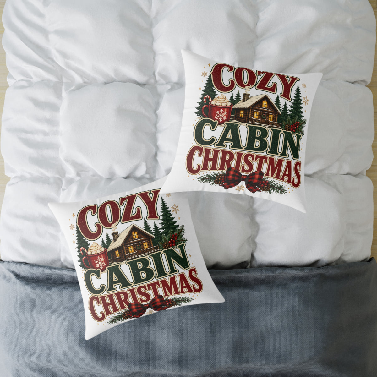Cozy Cabin Christmas Pillow — Rustic Holiday Lodge Throw Pillow