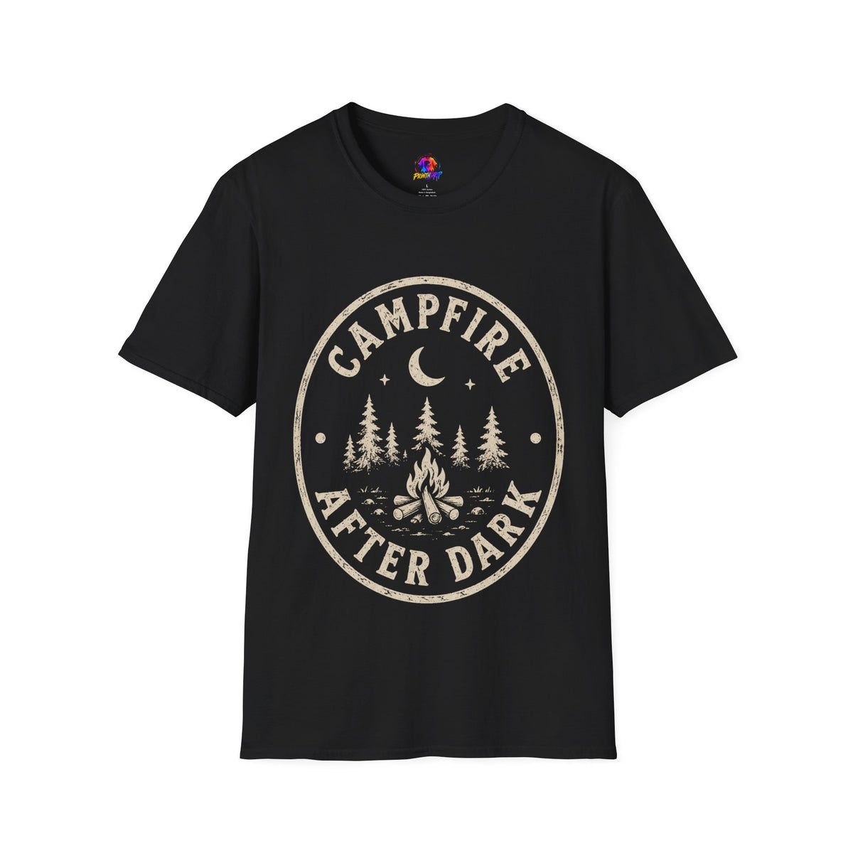 Campfire T-Shirt — 'Campfire After Dark' Vintage Moon & Trees Graphic