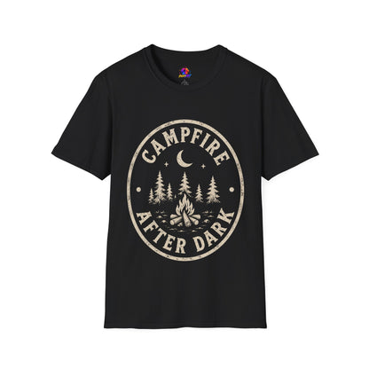 Campfire T-Shirt — 'Campfire After Dark' Vintage Moon & Trees Graphic