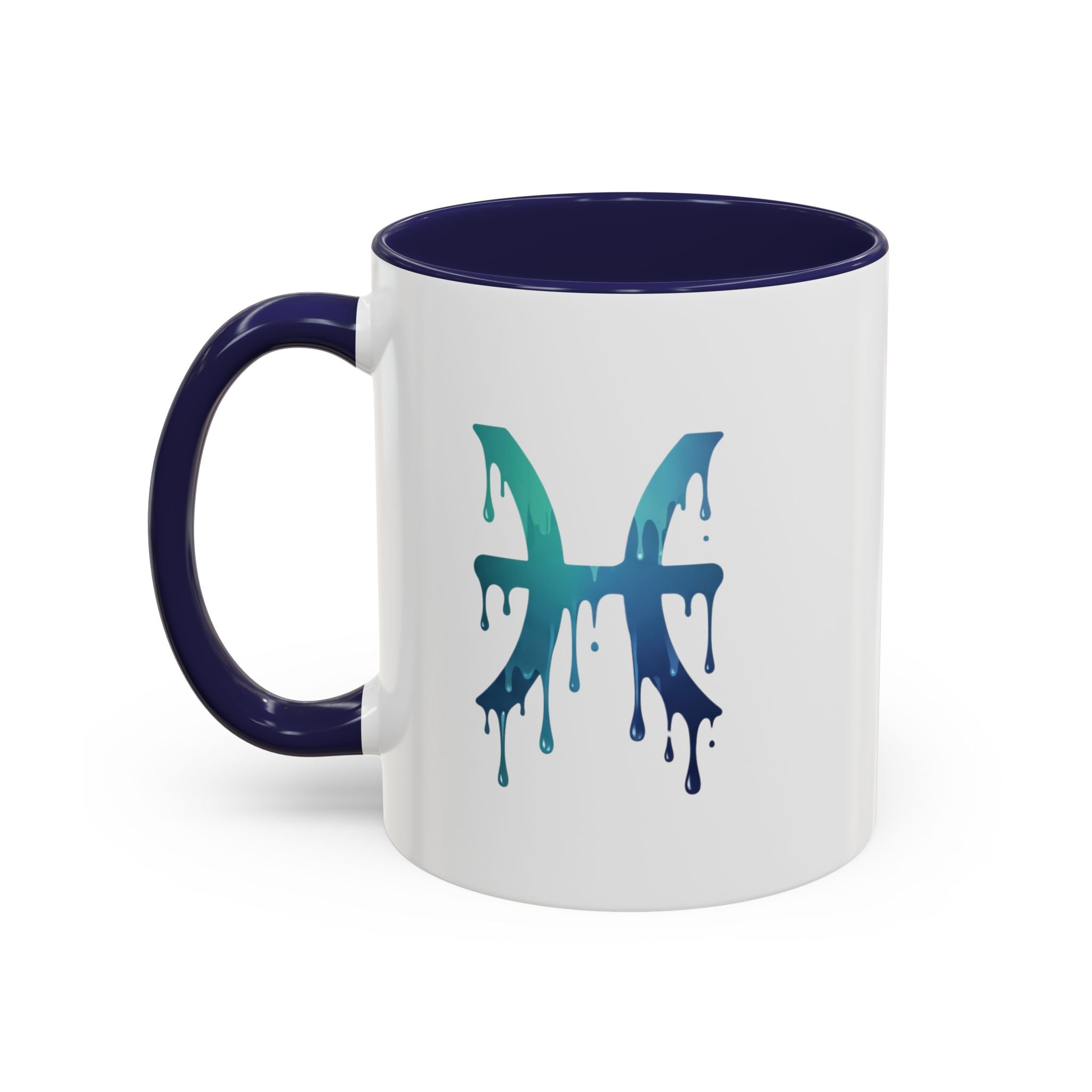 Pisces Zodiac Accent Coffee Mug — Dripping Teal Blue Astrology Gift