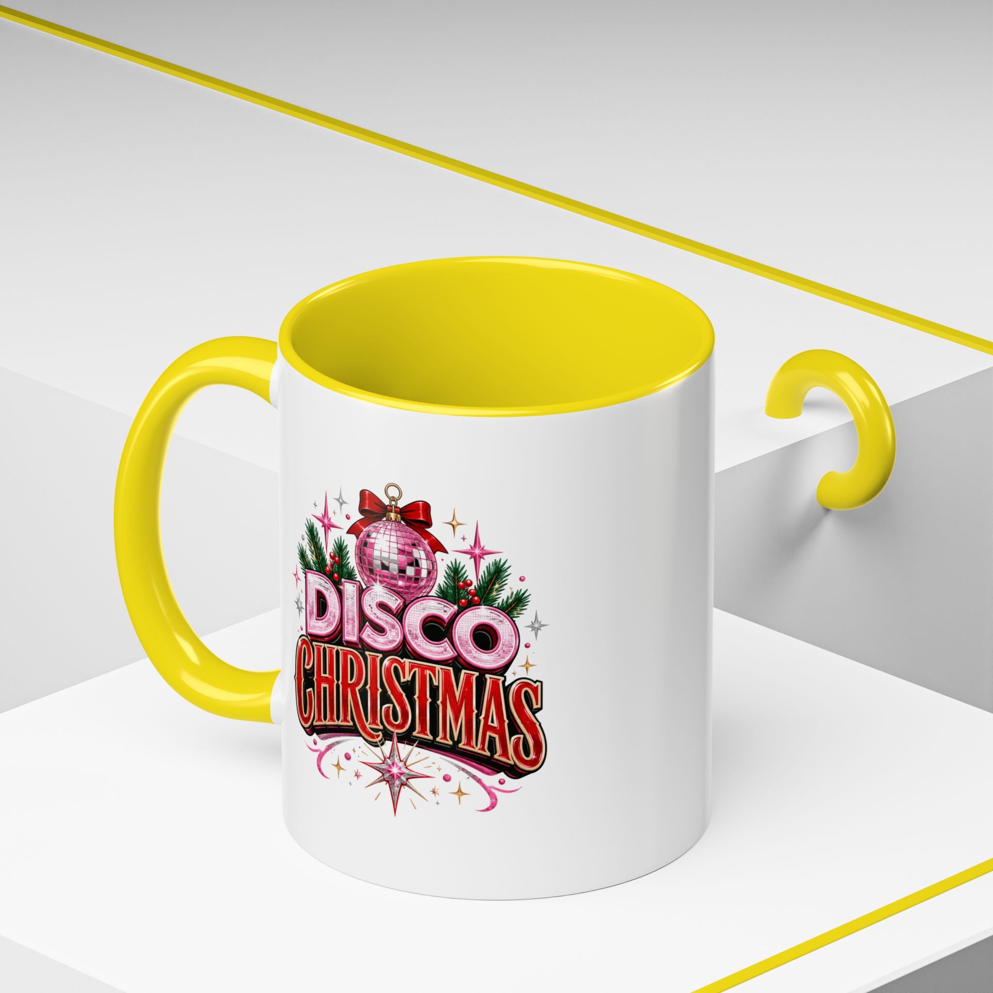 Disco Christmas Coffee Mug — Retro Holiday Disco Ball Christmas Tree Accent Mug