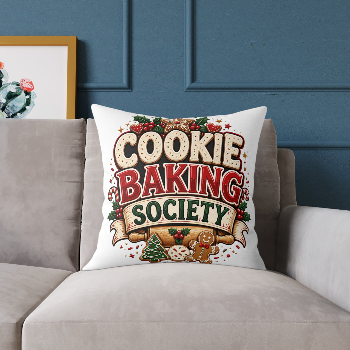 Christmas Cookie Baking Society Pillow — Holiday Baking Decorative Throw Pillow