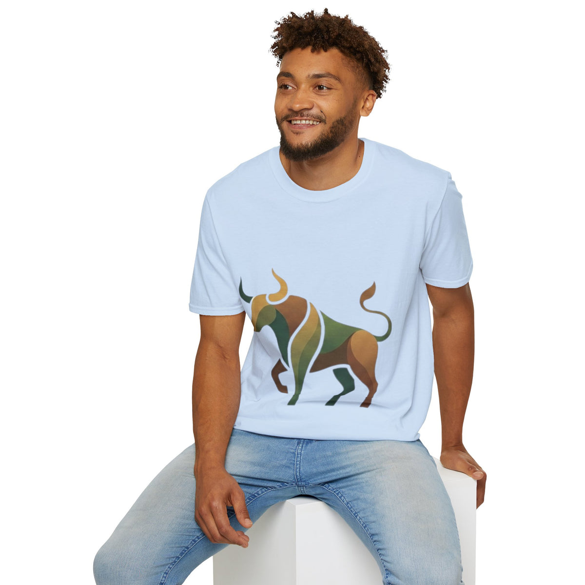 Bull Graphic T-Shirt — Earth Tone Geometric Taurus Design