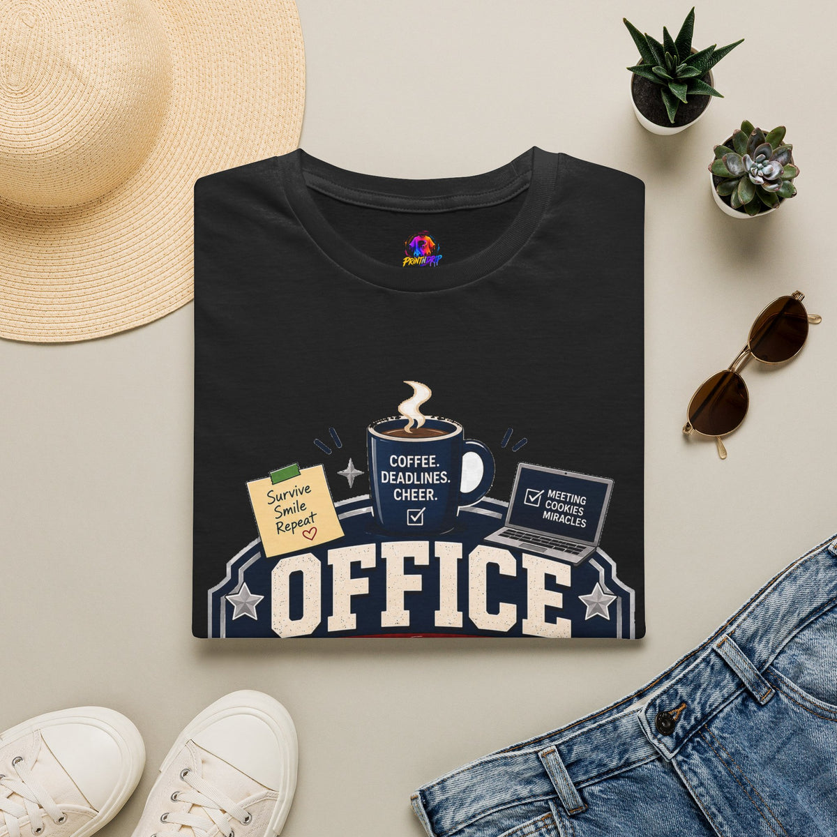 Office Holiday Survivor T-Shirt — Coffee, Deadlines & Cheer Work Shirt