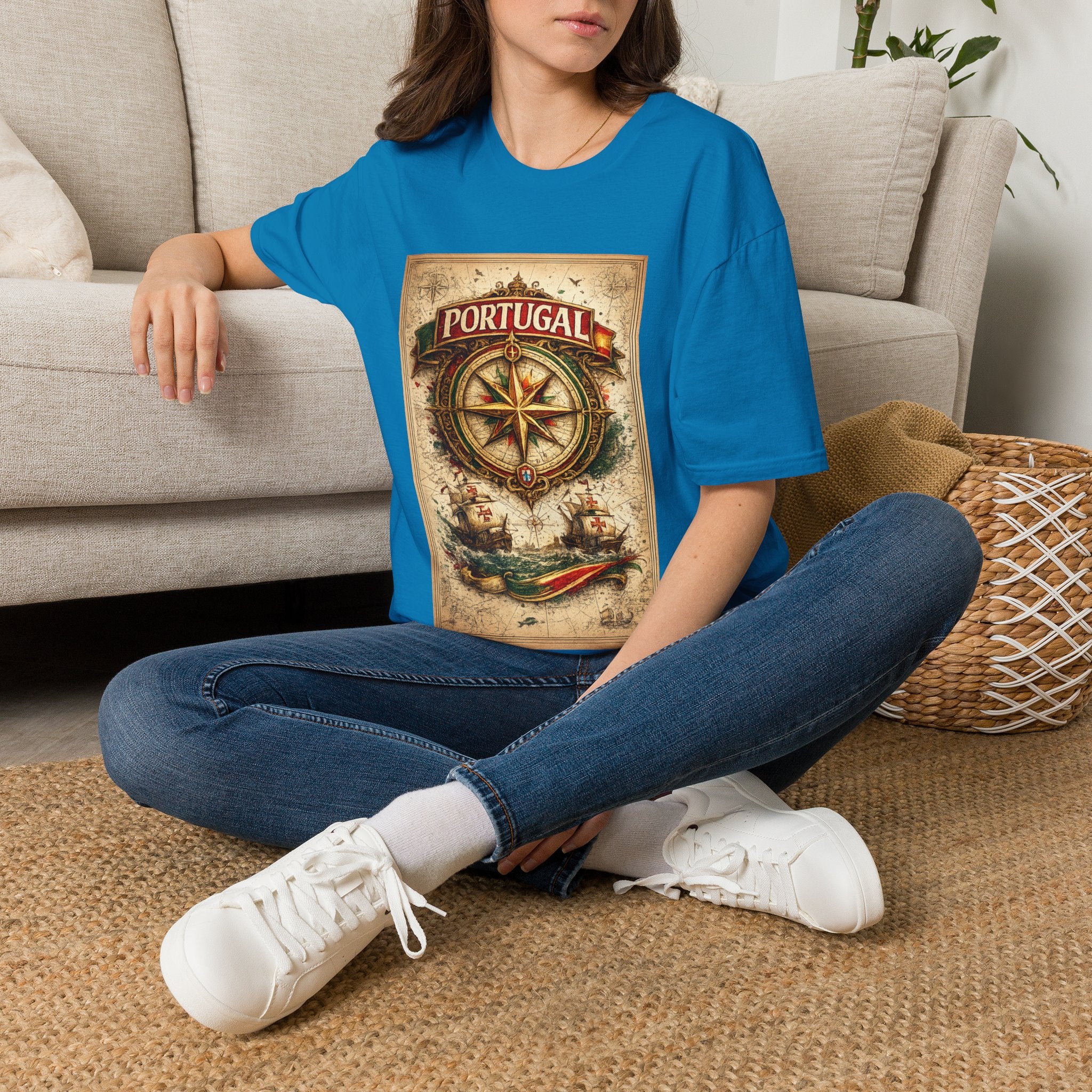 Portugal Compass T‑Shirt — Vintage Nautical Travel Tee