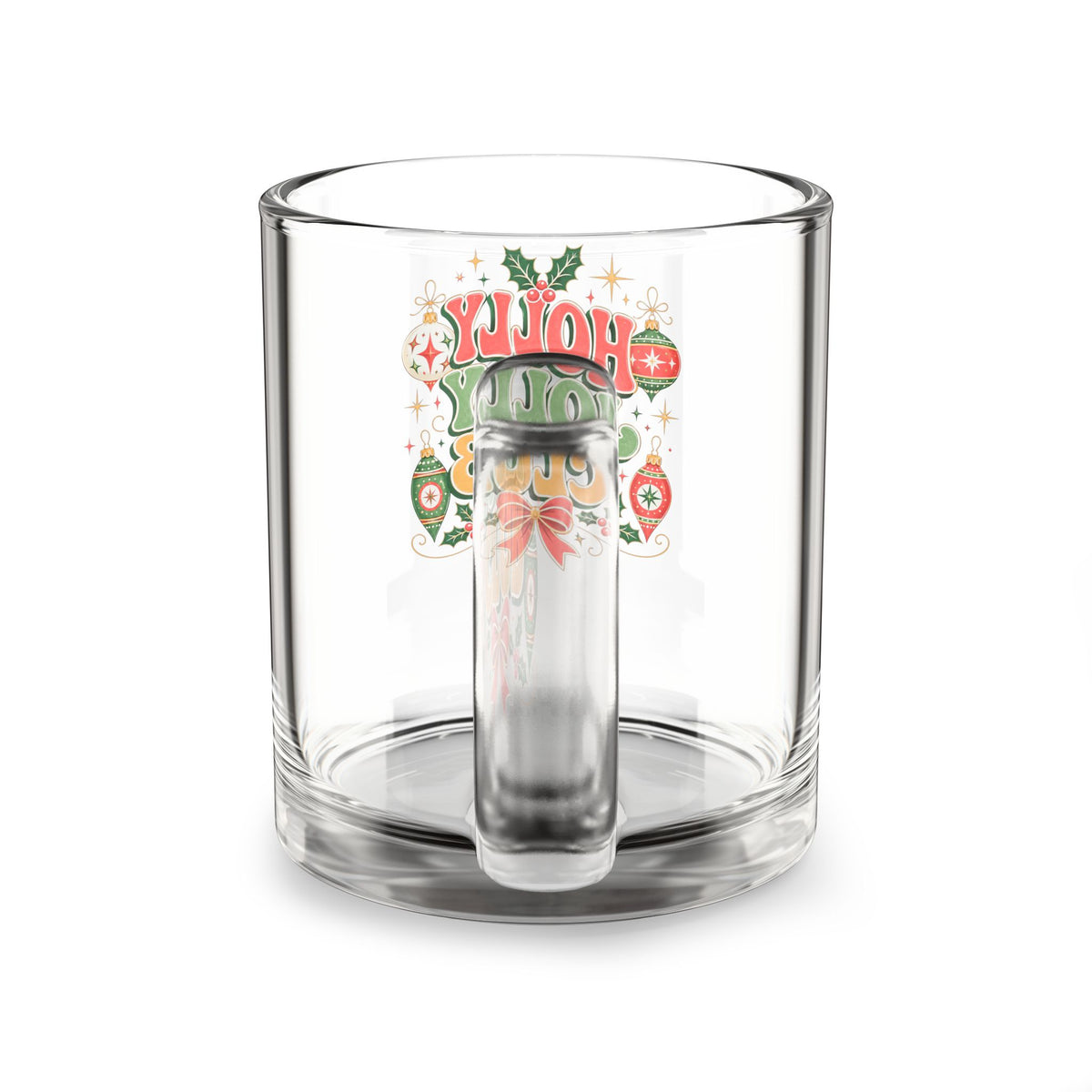 Christmas Glass Mug 10 oz Holly Jolly Club Glass Mug — 10oz Festive Christmas Holiday Coffee Mug