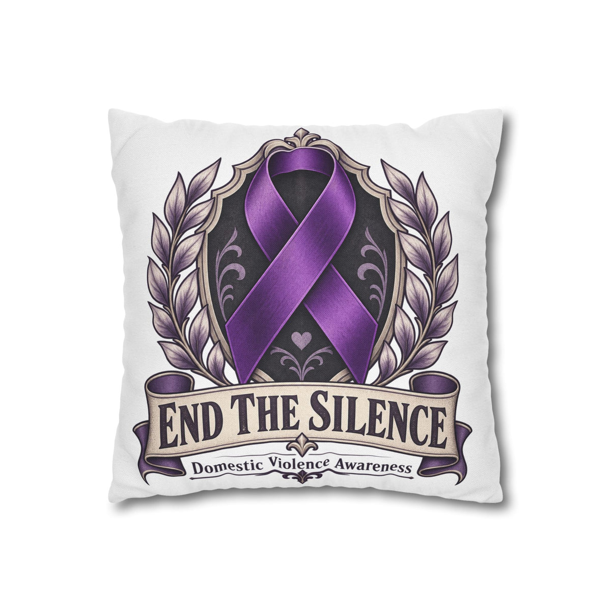 End The Silence Purple Ribbon Pillowcase — Domestic Violence Awareness Throw Pillow