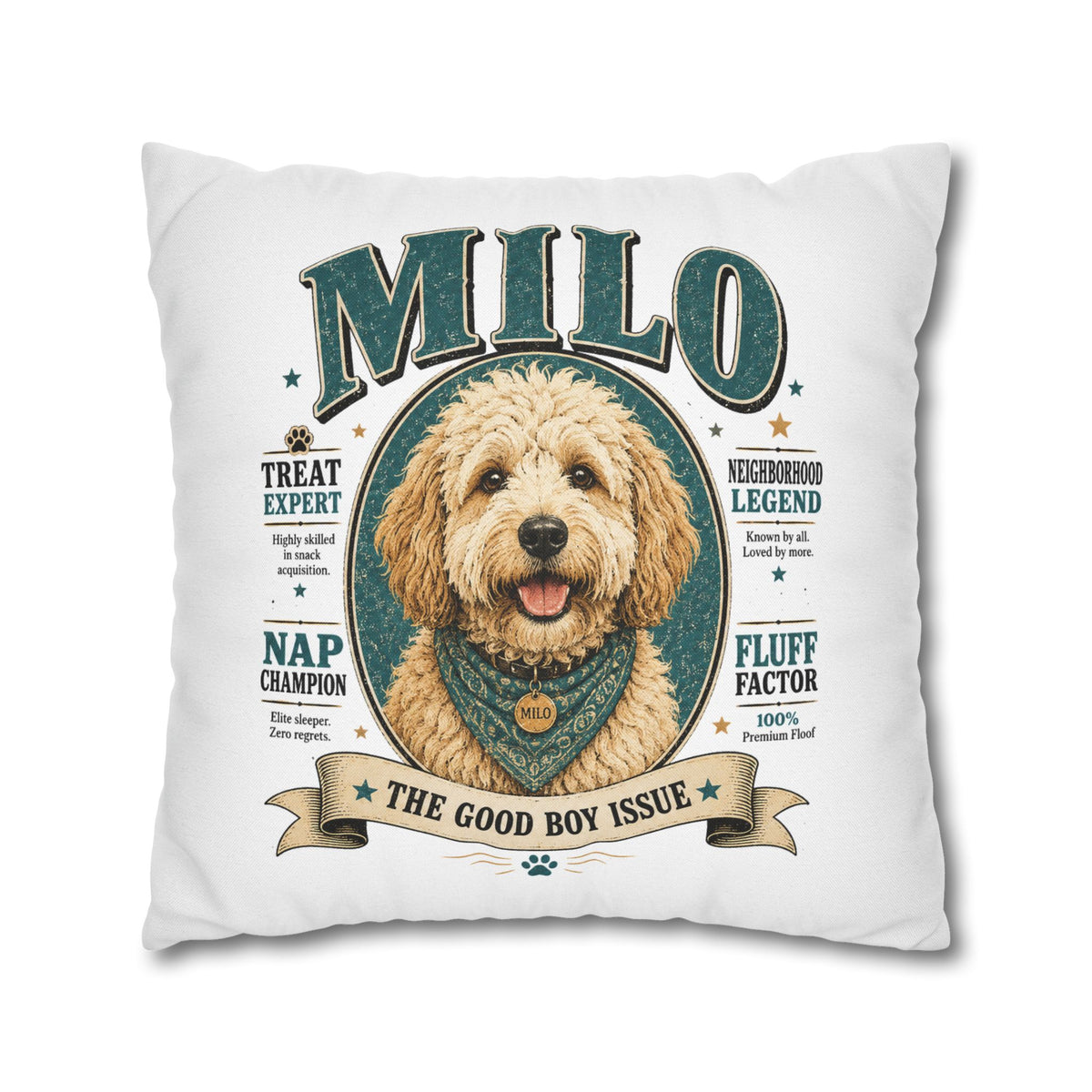 Dog Pillowcase — Personalized "Milo: The Good Boy Issue" Decorative Throw Pillowcase Milo Bailey Dog Dad Mom