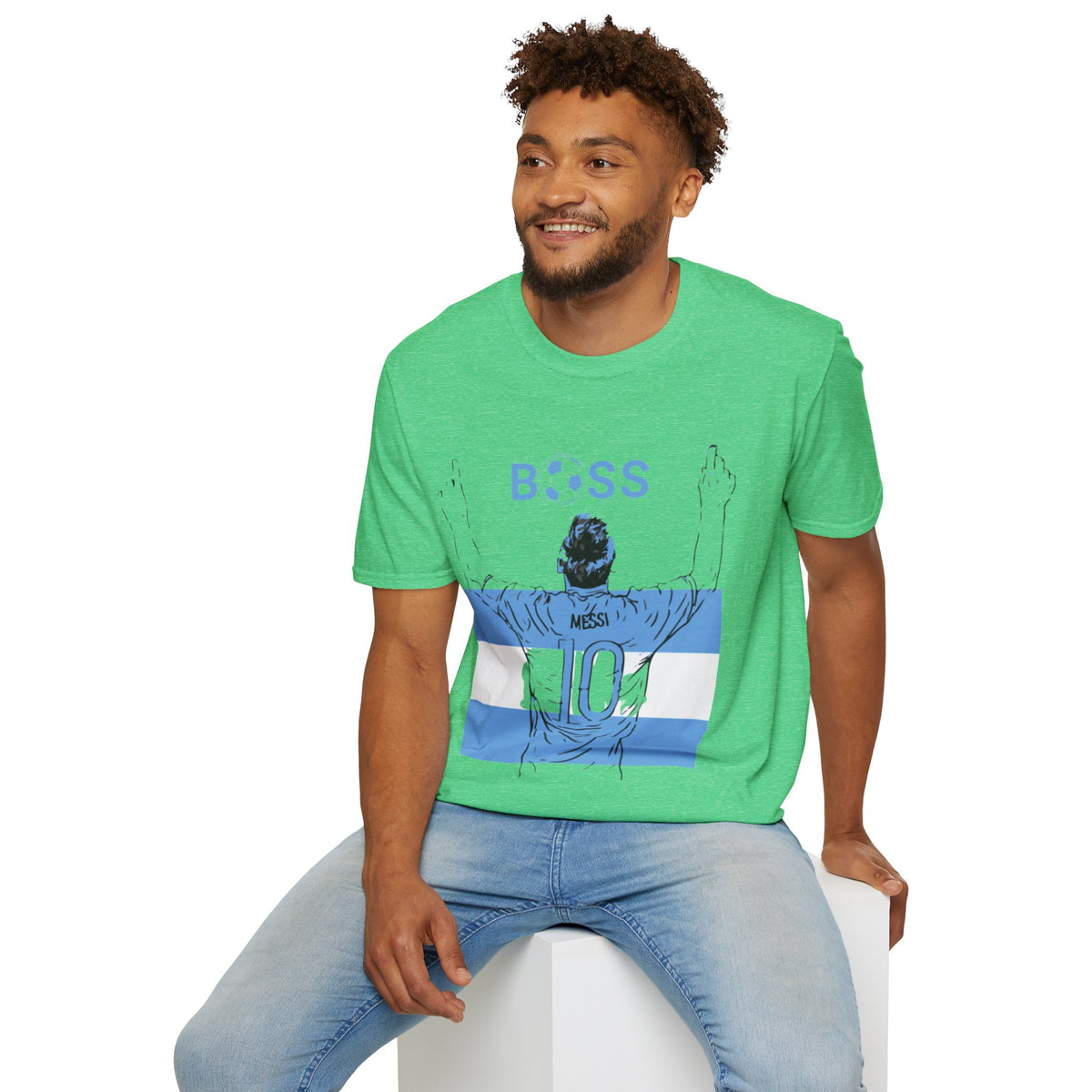 Soccer Boss T‑Shirt — 'BOSS' Striped Football Player Graphic Tee