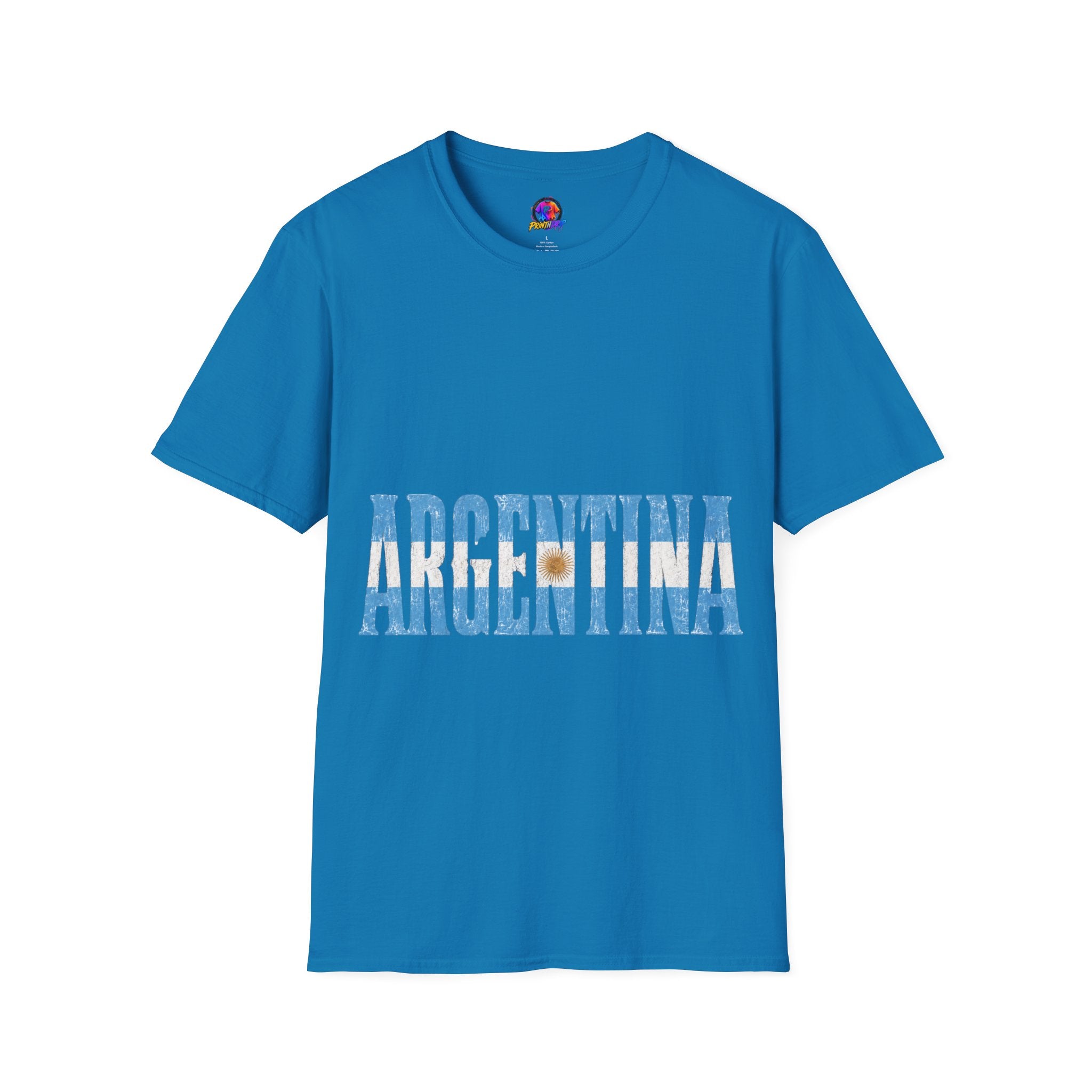 Argentina Flag Stripe T-Shirt — Vintage Blue 'ARGENTINA' Graphic Tee