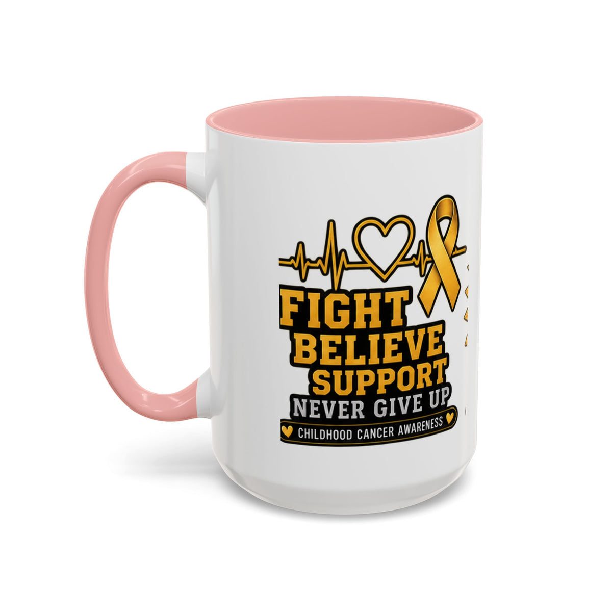 Childhood Cancer Awareness Accent Coffee Mug — "Fight Believe Support" 11/15oz