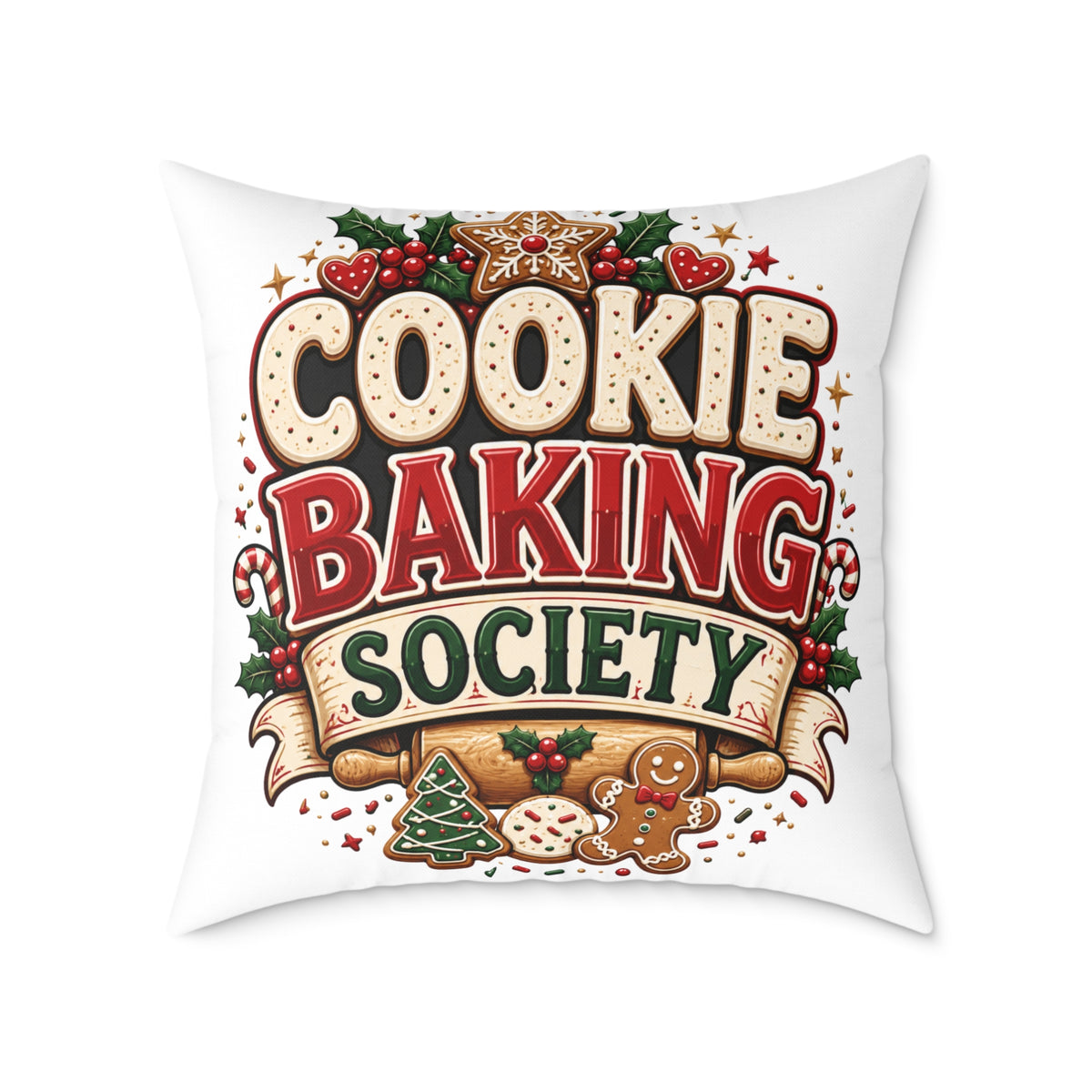 Christmas Cookie Baking Society Pillow — Holiday Baking Decorative Throw Pillow