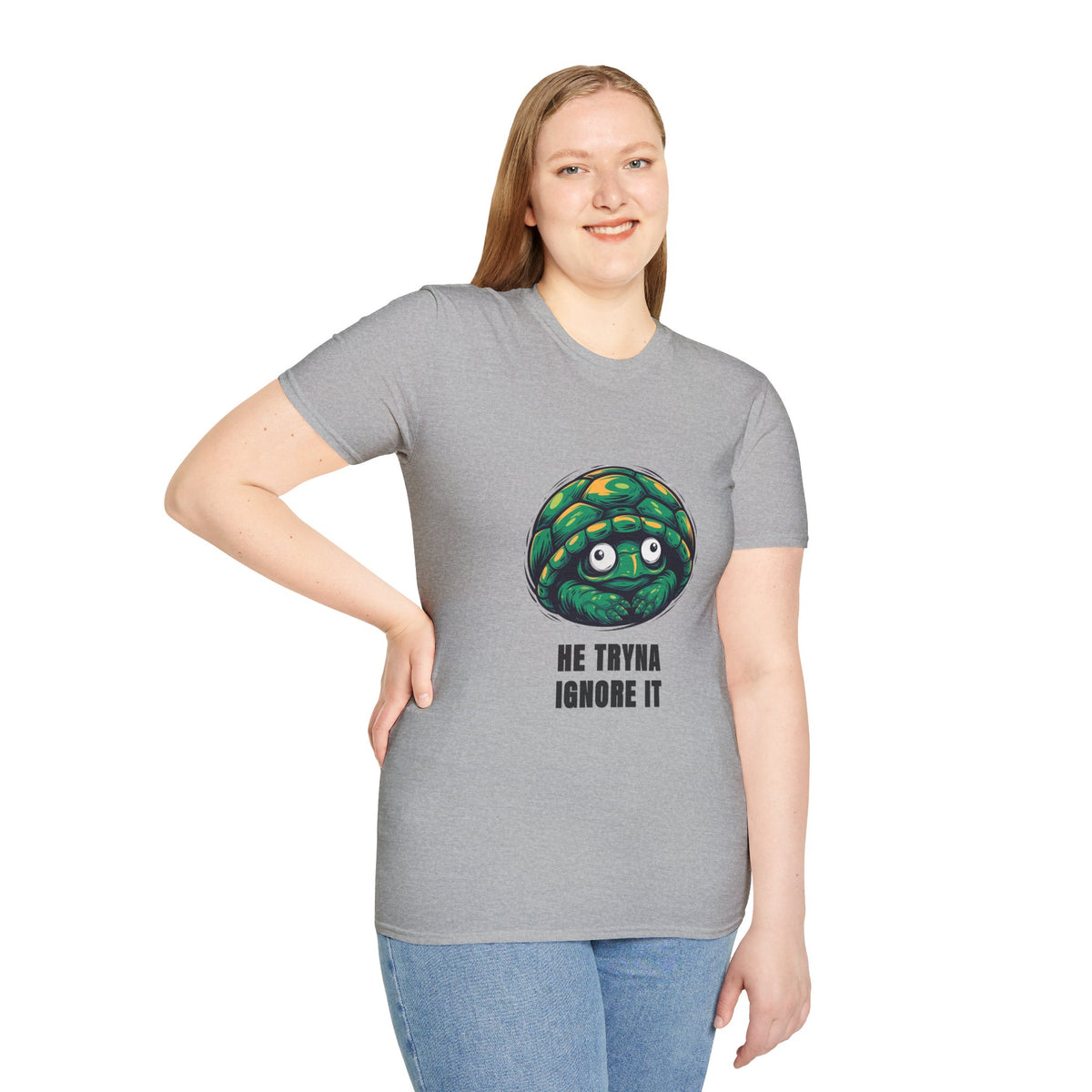 Turtle Peeking T‑Shirt — "He Tryna Ignore It" Cute Cartoon Tee - Trending Now - August 2026