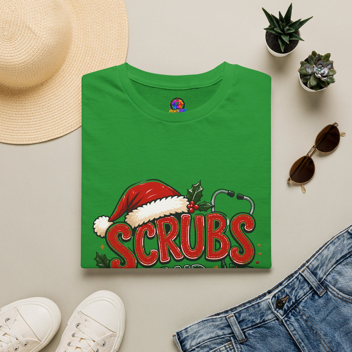 Scrubs and Santa Christmas Tee — Funny Nurse Holiday T-Shirt