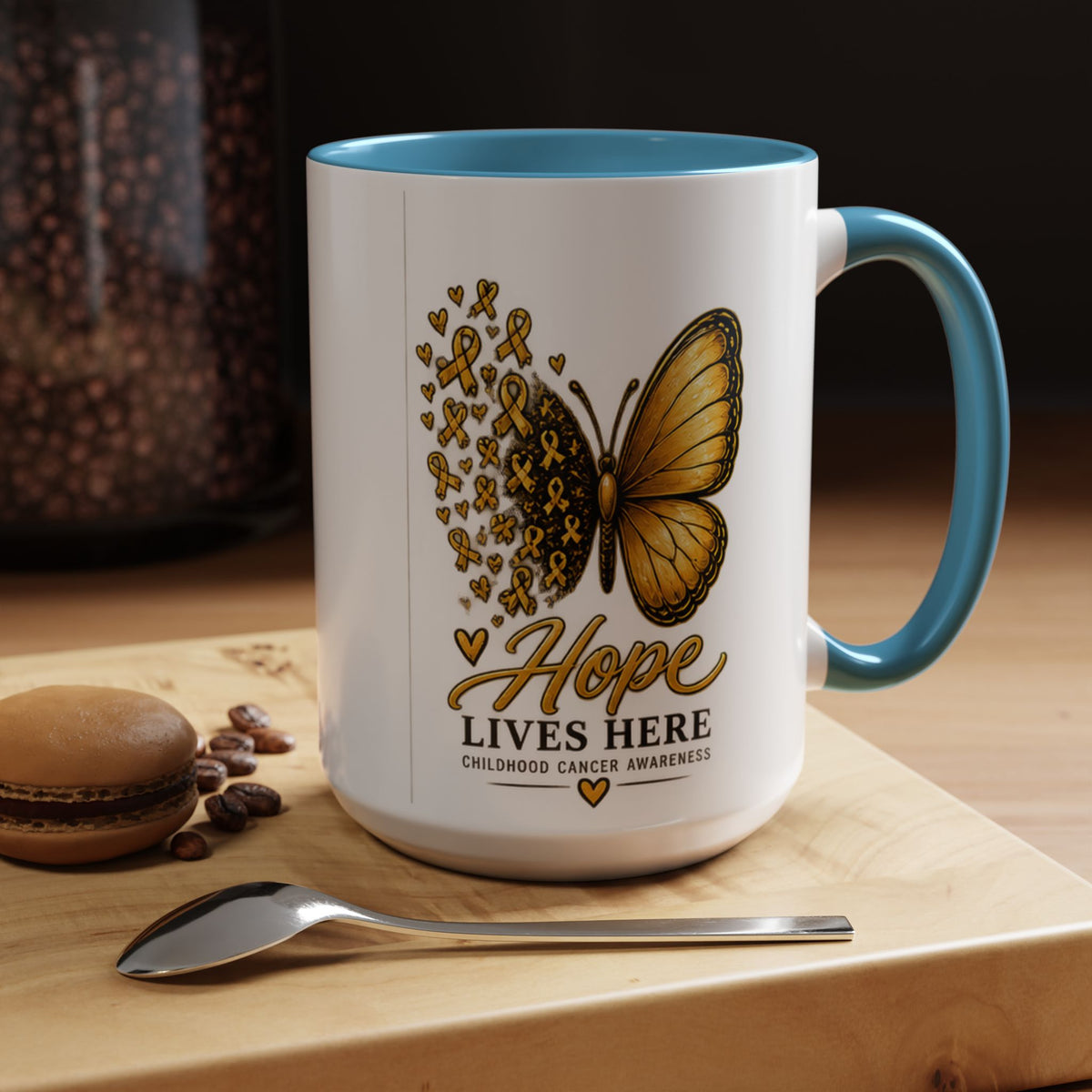 Hope Lives Here Childhood Cancer Awareness Accent Coffee Mug