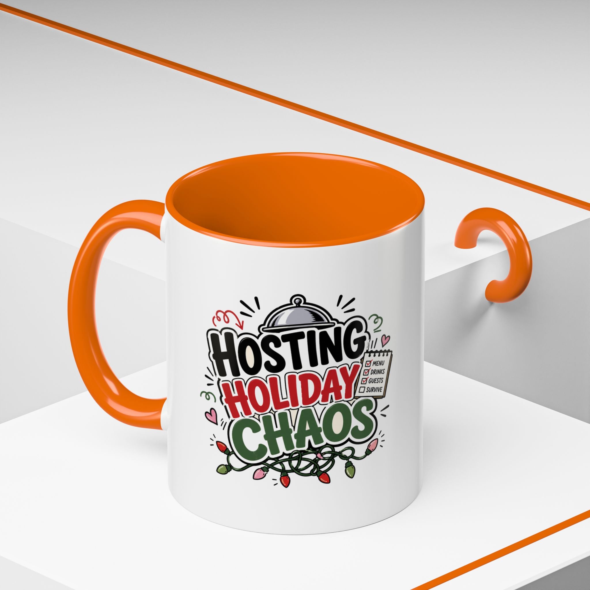Modern Day Christmas Hosting Holiday Chaos Accent Coffee Mug — "Hosting Holiday Chaos" Funny Christmas Coffee Cup