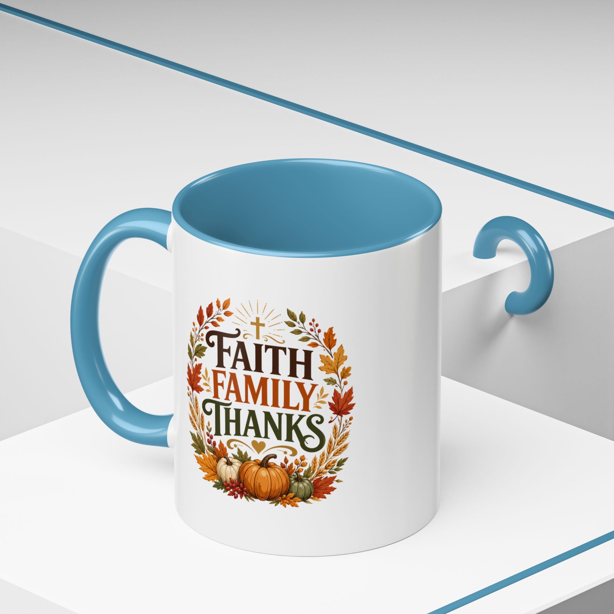 Thanksgiving Mug Faith Family Thanks Accent Coffee Mug — Thanksgiving Pumpkin Fall Leaves