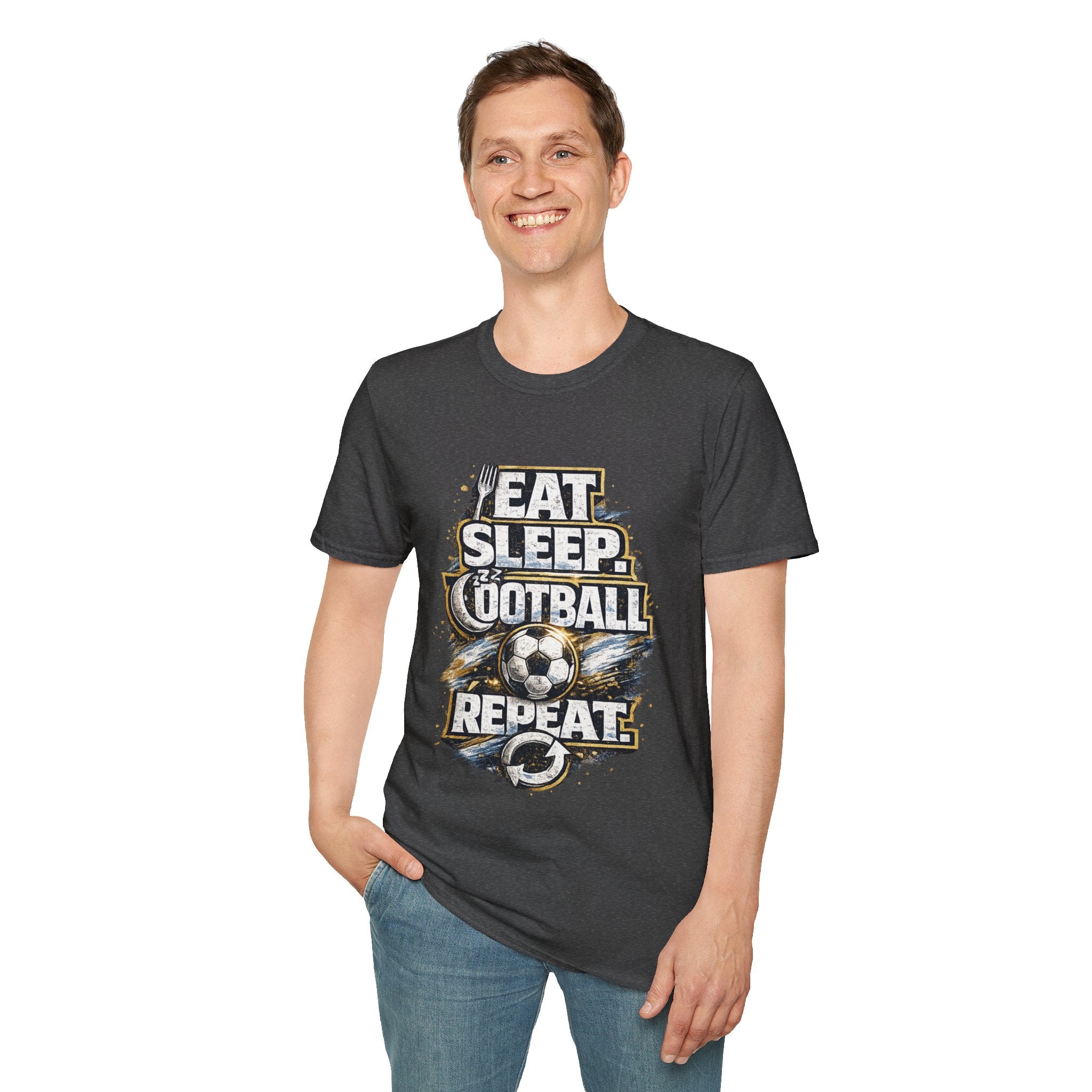 Football 'Eat Sleep Football Repeat' T-Shirt — Vintage Soccer Fan Tee