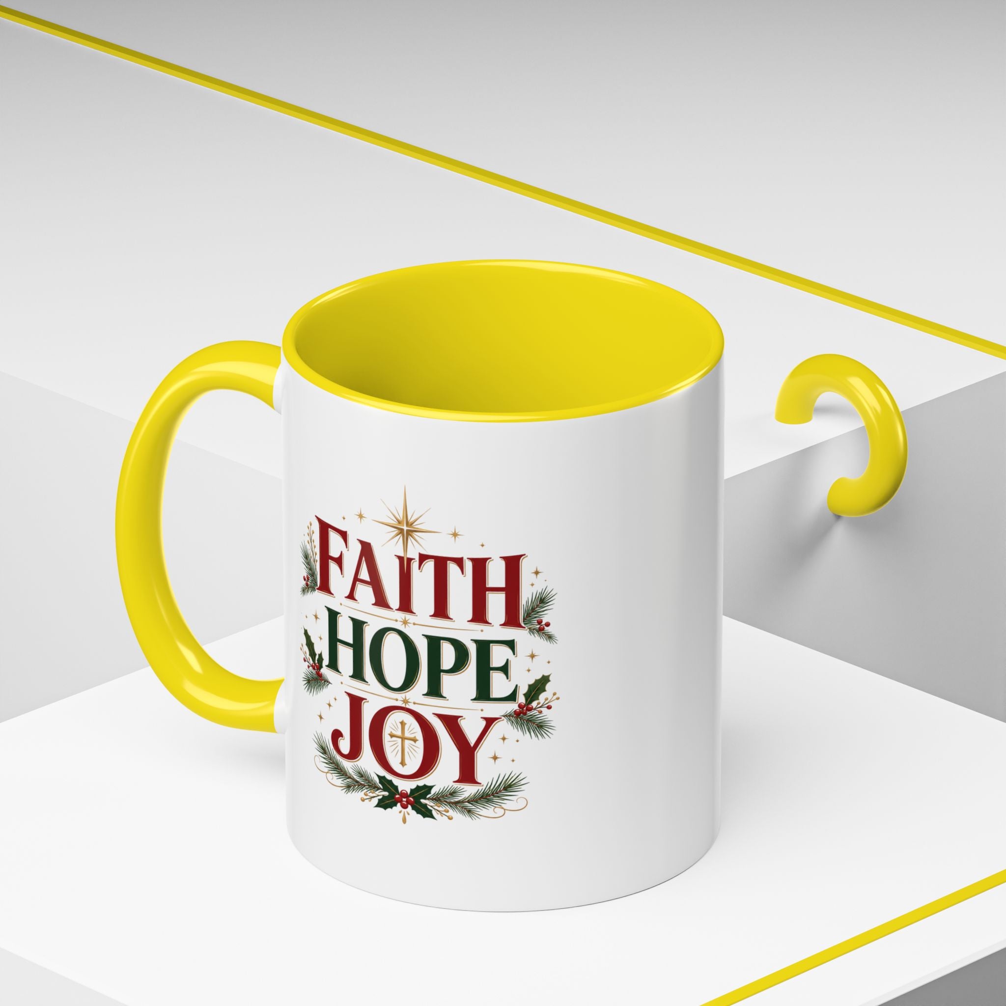 Faith Hope Joy Coffee Mug — Christmas Holiday Inspirational Accent Mug