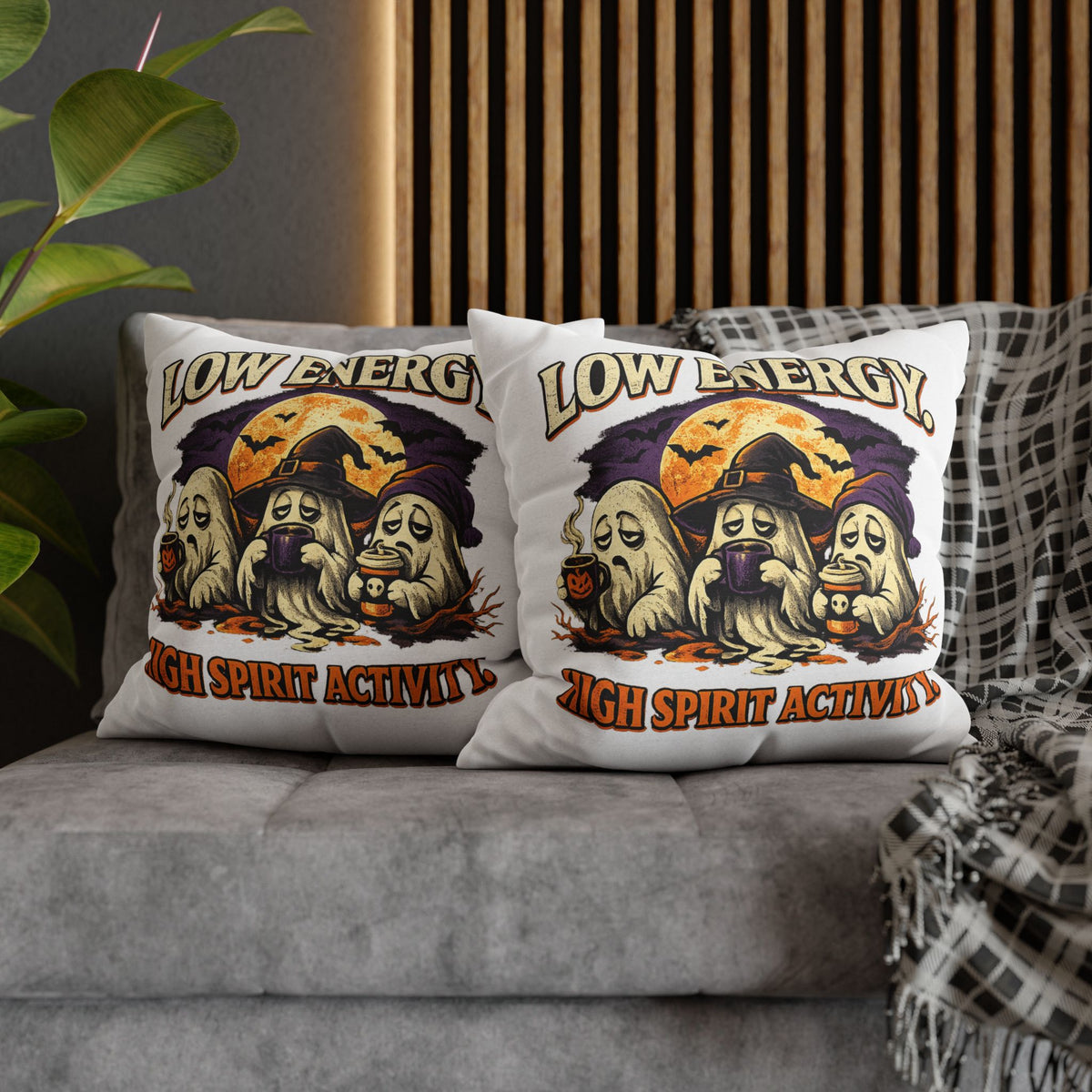 Halloween Pillowcase - "Low Energy, High Spirit Activity" Decorative Throw Pillow