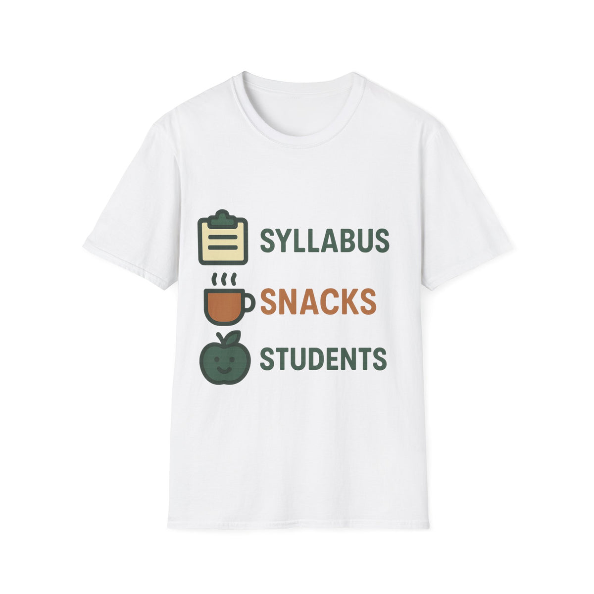 Syllabus Snacks Students Graphic Tee — Funny Teacher & Student Back-to-School T-Shirt - Trending Now - August 2026